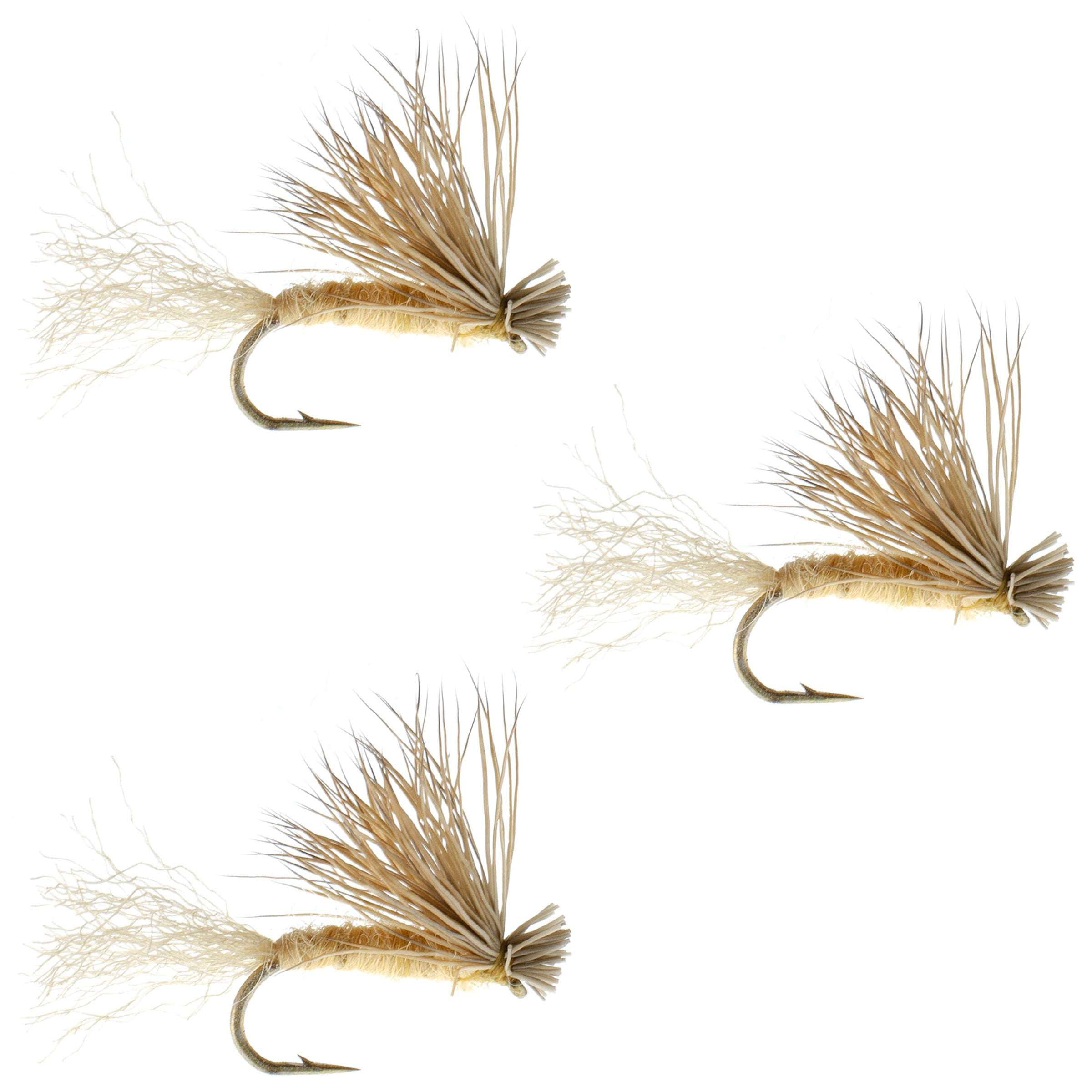 3 Pack Barbless Tan X Caddis Emerging Caddis Adult Fly - Size 16