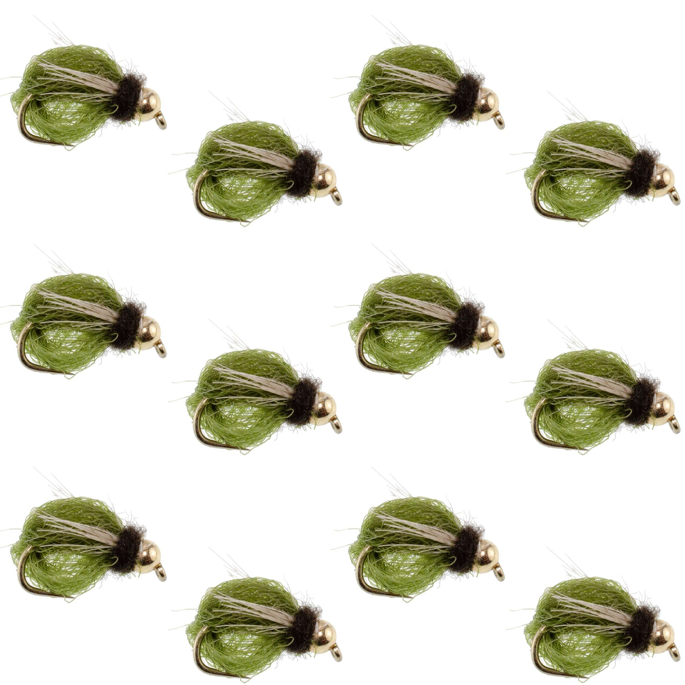 Bead Head LaFontaine Olive Deep Sparkle Caddis Pupa - 12Flies Size 14