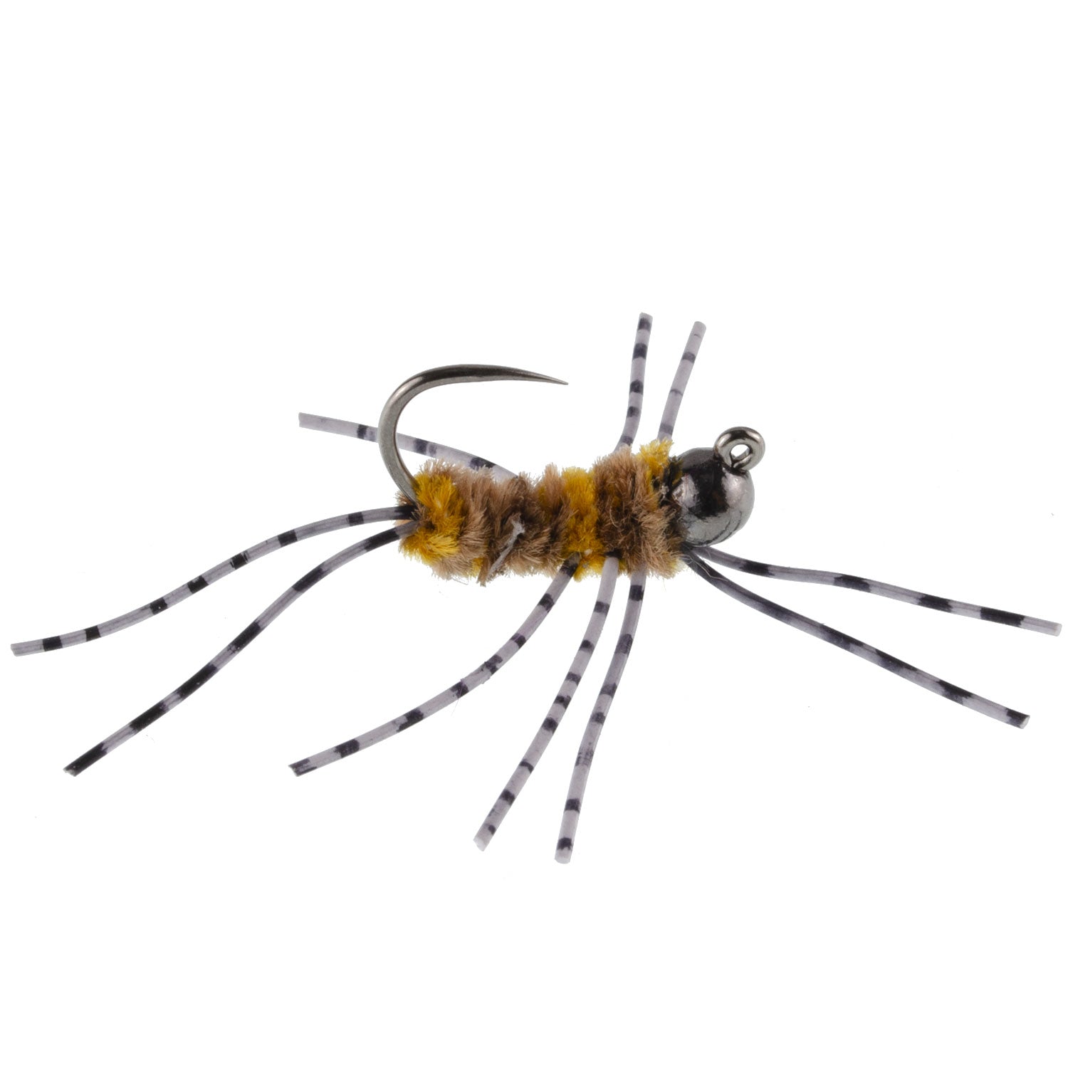 Barbless Pat's Barred Rubber Legs Tungsten Bead Jigged Coffee/Tan Euro Nymph - Set of 12 Flies Hook Size 6