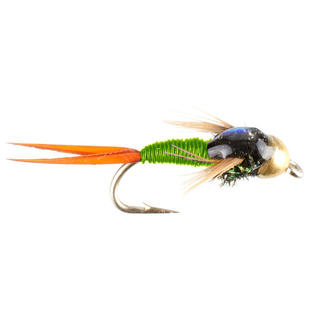 Tungsten Bead Head Chartreuse Copper John Nymph Fly Fishing Flies - Set of 6 Flies Hook Size 16