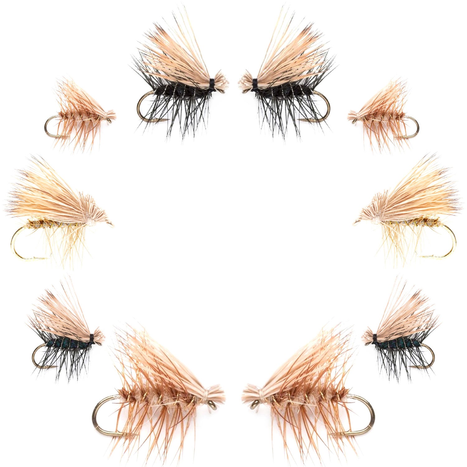 Basics Collection - Elk Hair Caddis Dry Fly Assortment - 10 Dry Fishing Flies - 5 Patterns - Hook Sizes 12, 14, 16, 18