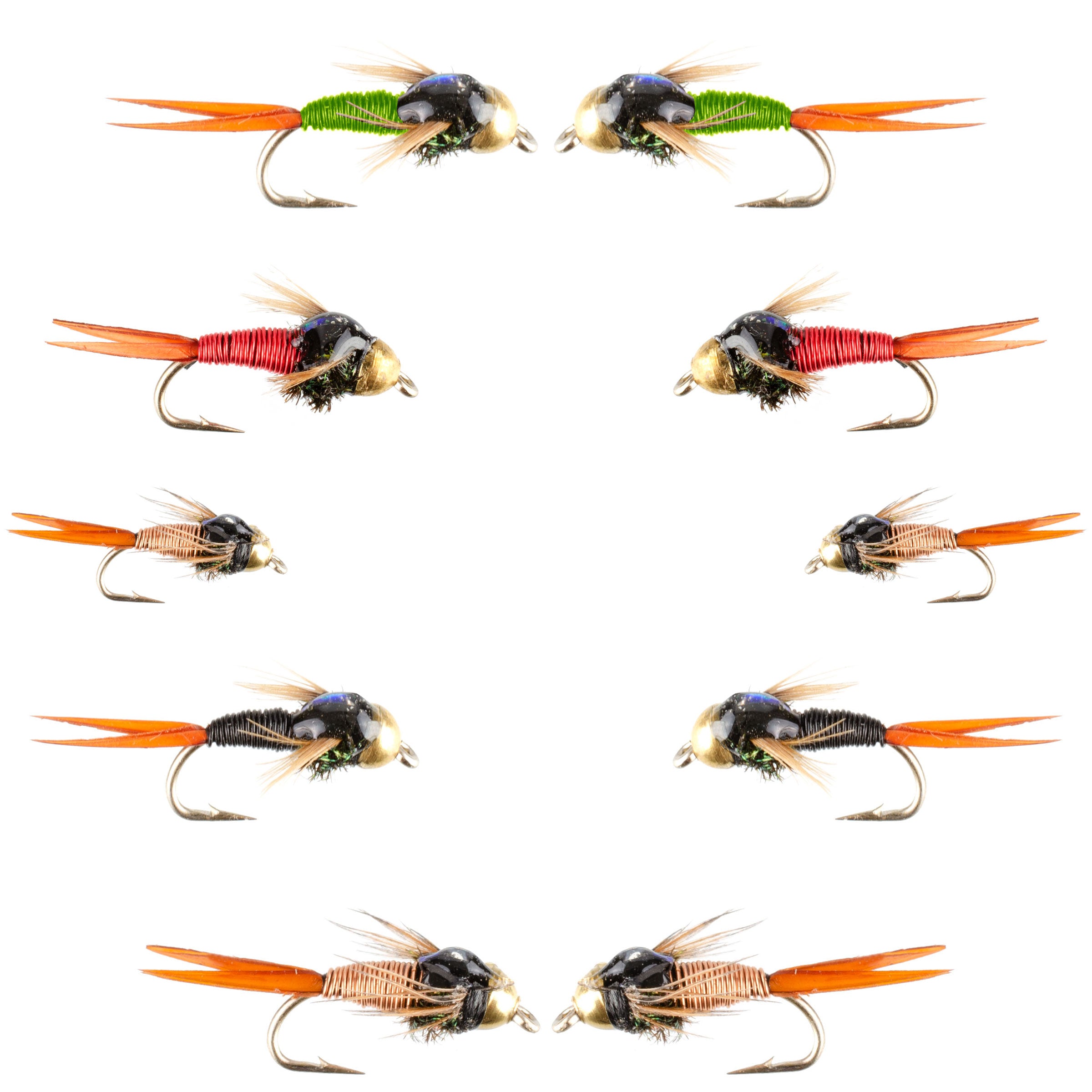 Basics Collection - Bead Head Copper John Assortment - 10 Wet Flies - 5 Patterns - Hook Sizes 14, 16, 18