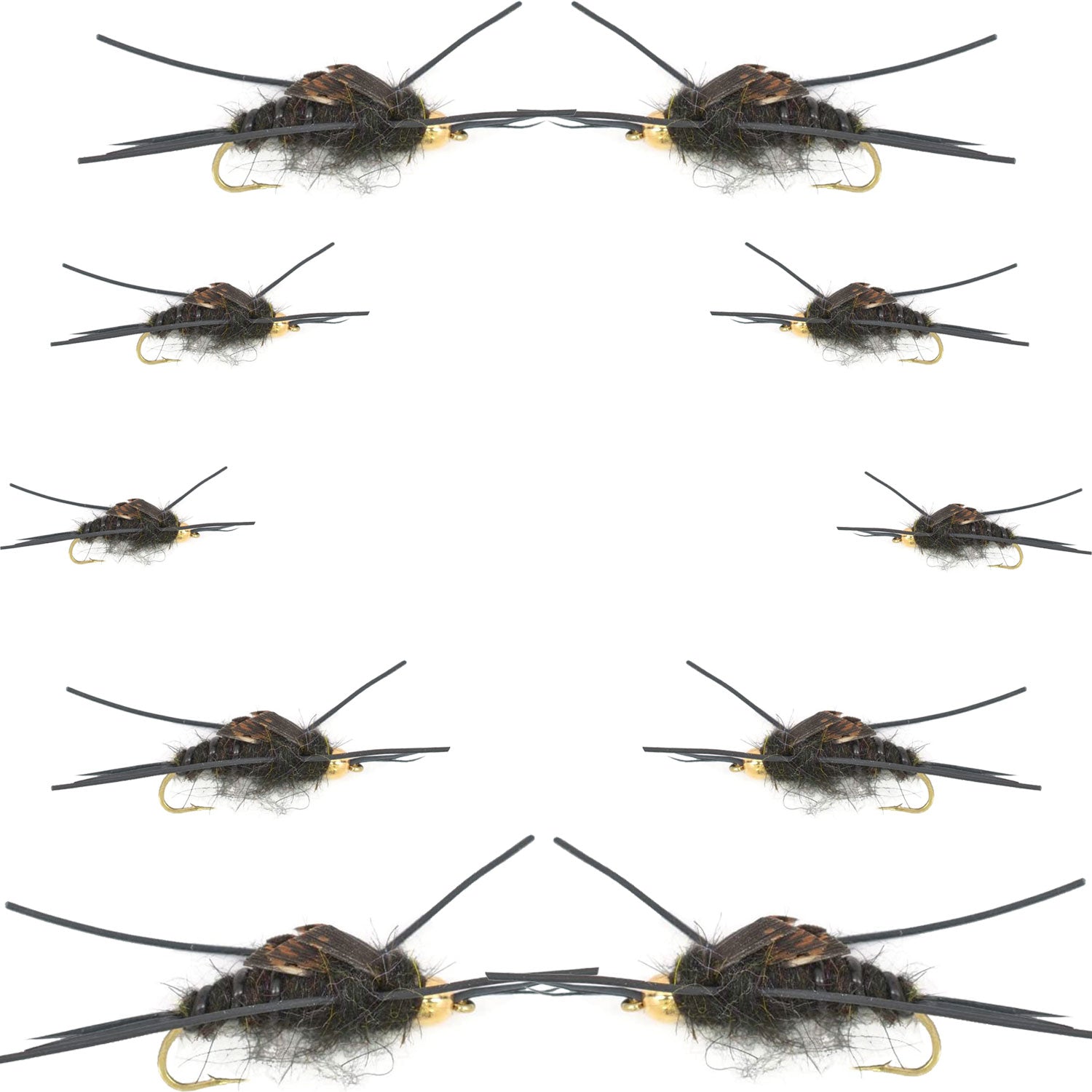 Basics Collection - Kaufmann's Black Stonefly Nymph Assortment - 10 Bead Head Rubber Legs Wet Flies - 2 Each Hook Sizes 4, 6, 8, 10, and 12
