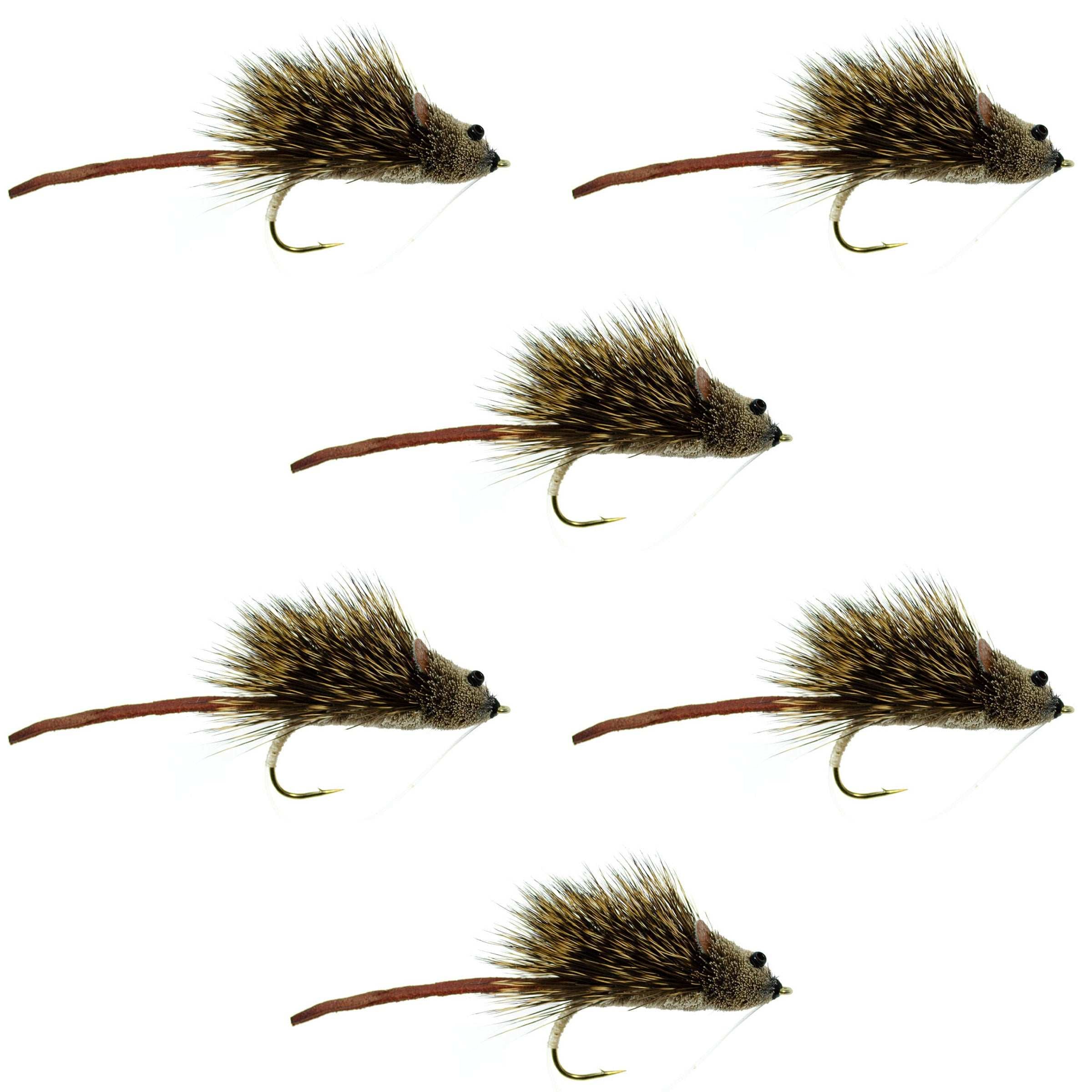 Deer Hair Scruffy Rat 6 Flies Hook Size 2 - Bass Fly Fishing Bug Wide Gape Bass Hooks With Weed Guard