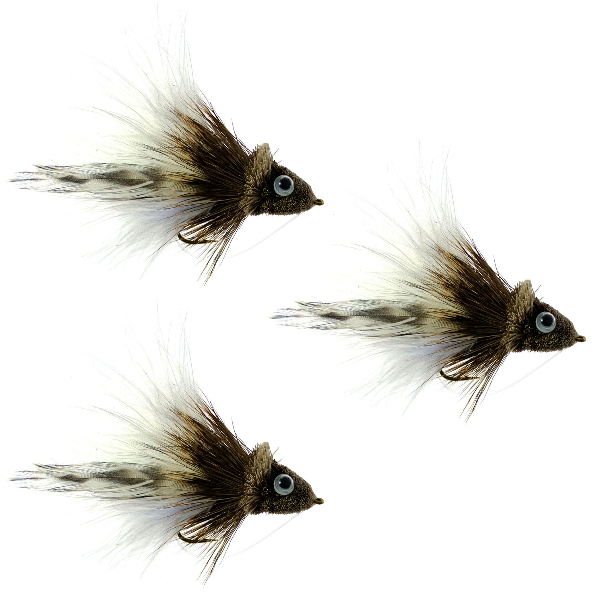 3 Pack Deer Hair Diver Size 4 - White Marabou Bass Fly Fishing Bug Wide Gape Bass Hooks With Weed Guard