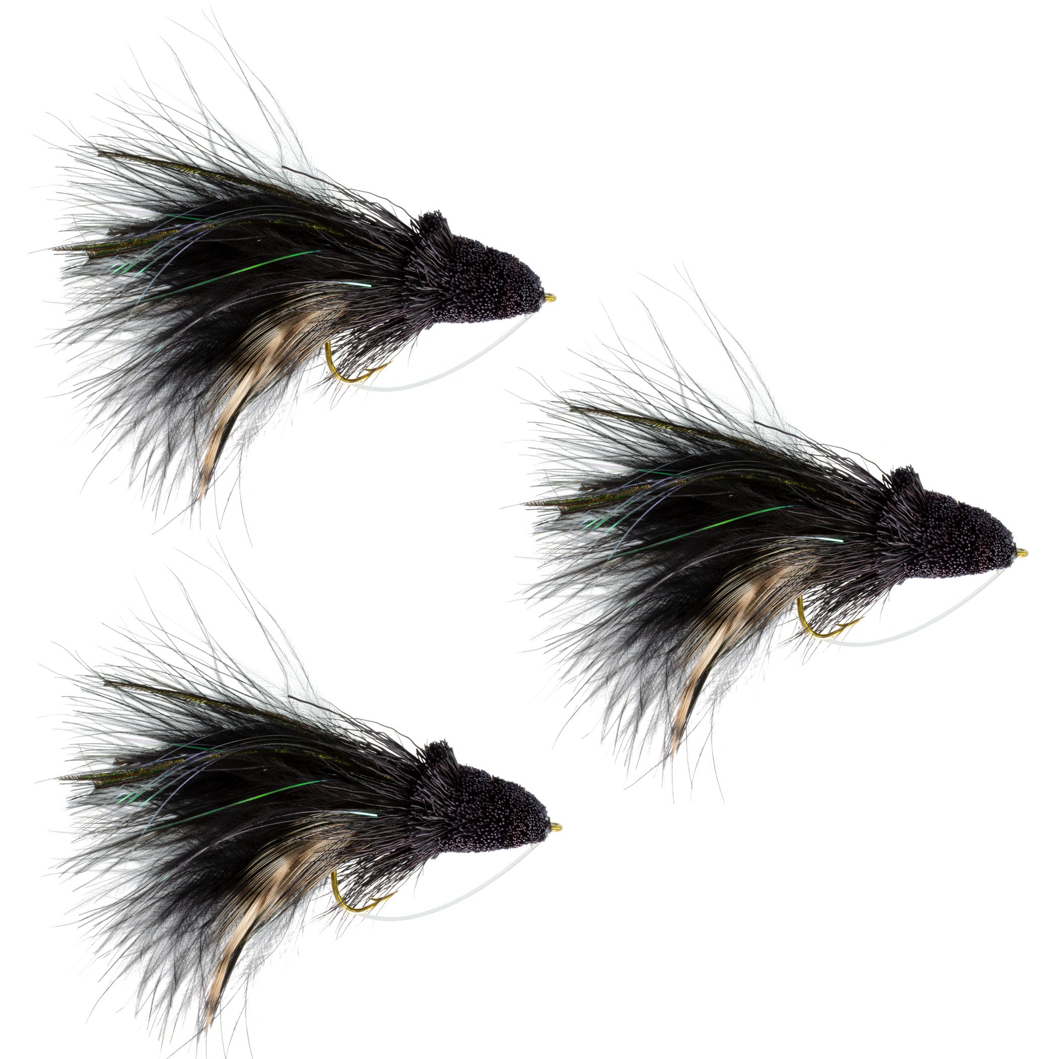 3 Pack Black Dahlberg Deer Hair Diver Size 4 - Bass Fly Fishing Bug Wide Gape Bass Hooks With Weed Guard