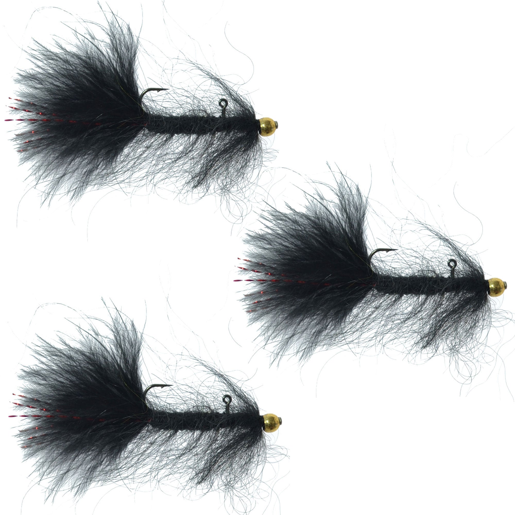 3 Pack Balanced Leech Size 8 - Black Tungsten Bead Head Jig Lake Streamer Wet Fly