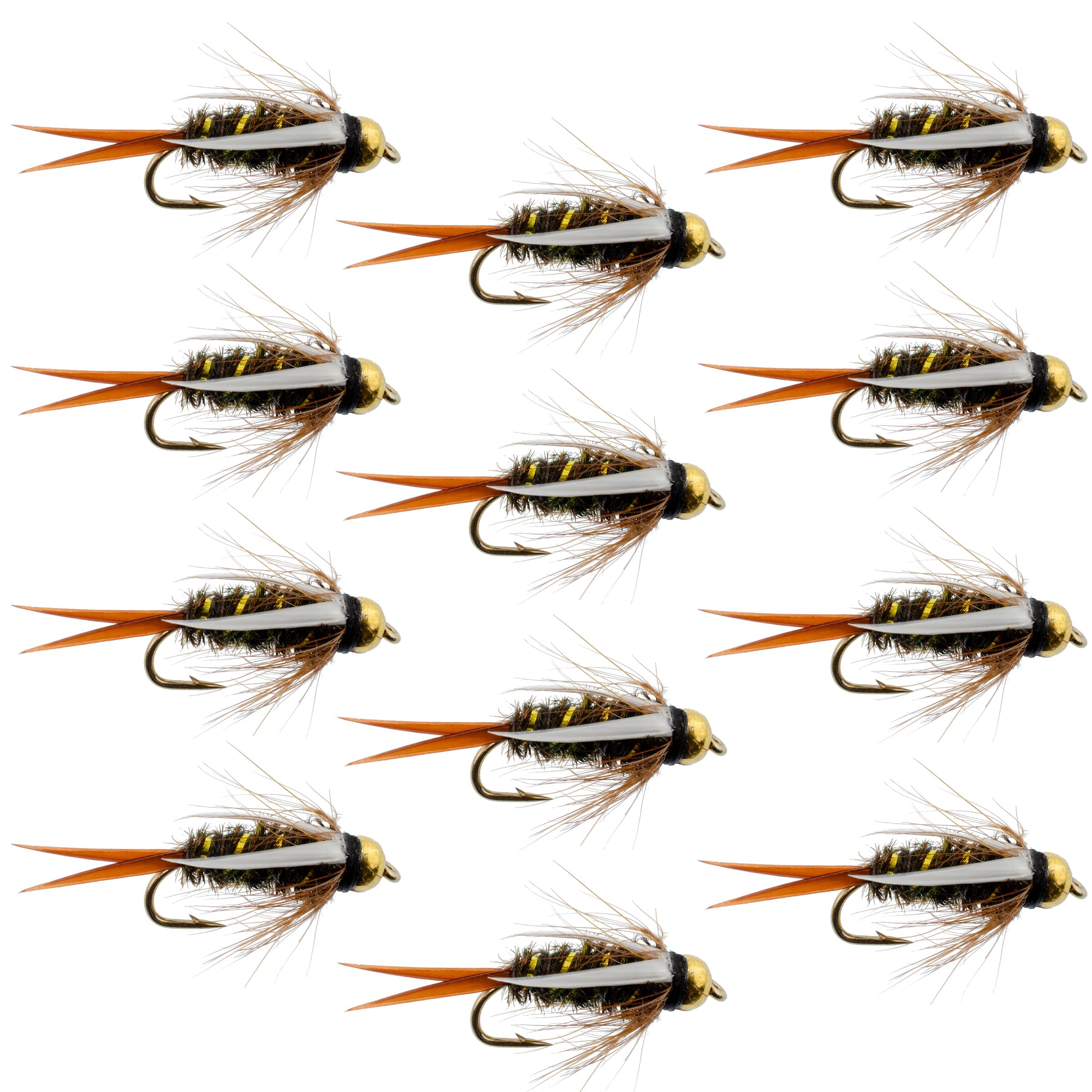 Bead Head Prince Nymph Moscas de pesca con mosca – 1 docena de moscas gancho tamaño 12