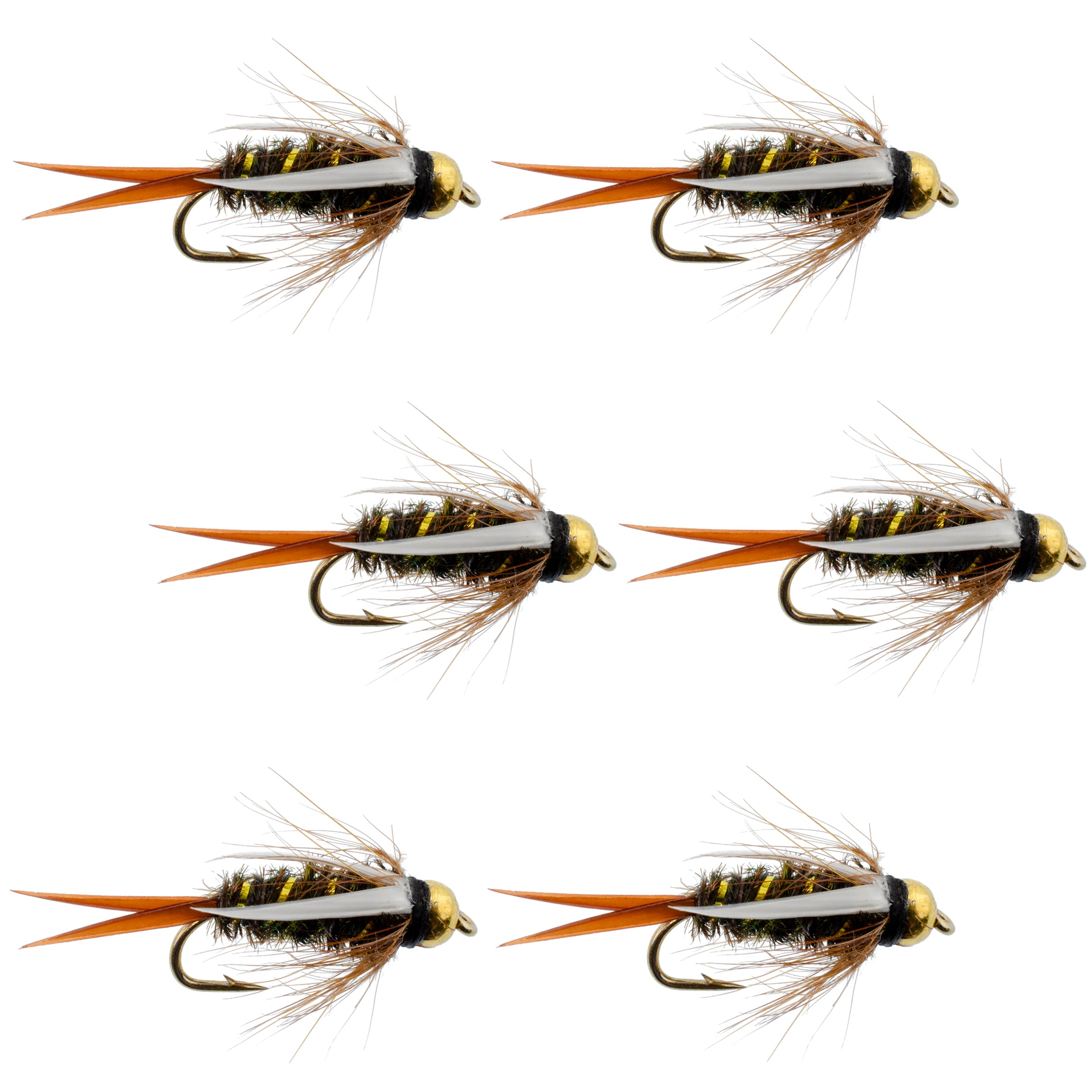 Bead Head Prince Nymph Moscas para pesca con mosca, juego de 6 anzuelos para moscas, tamaño 10