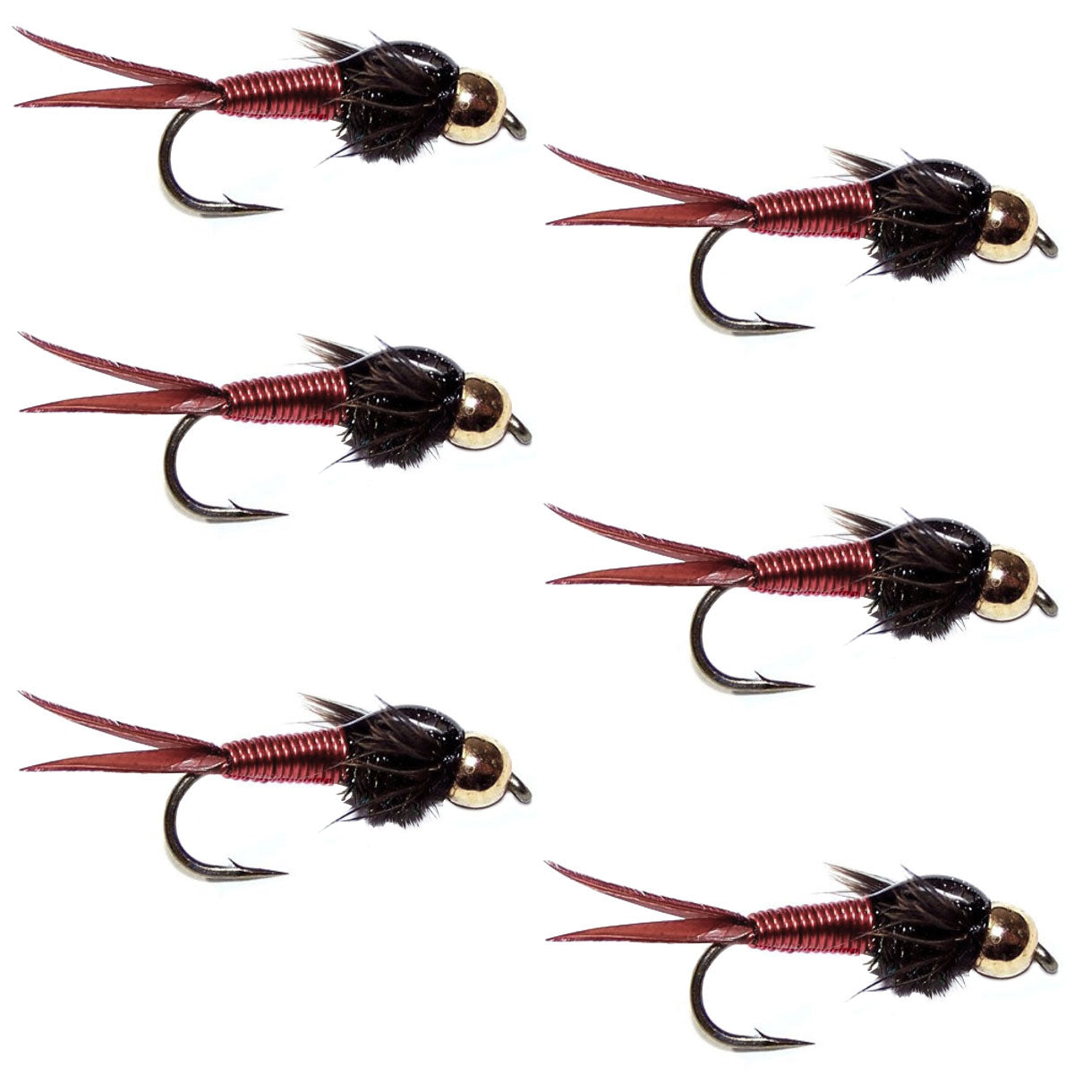 Bead Head Red Copper John Nymph Fly 6 Flies -  Hook Size 12