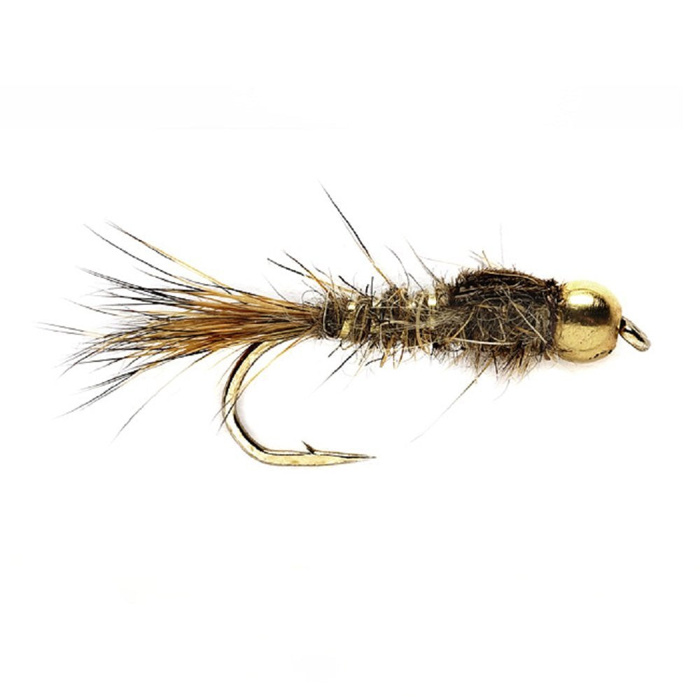 Tungsten Bead Head Gold Ribbed Hare's Ear Trout Fly - Nymph Wet Fly - 6 Flies Hook Size 16