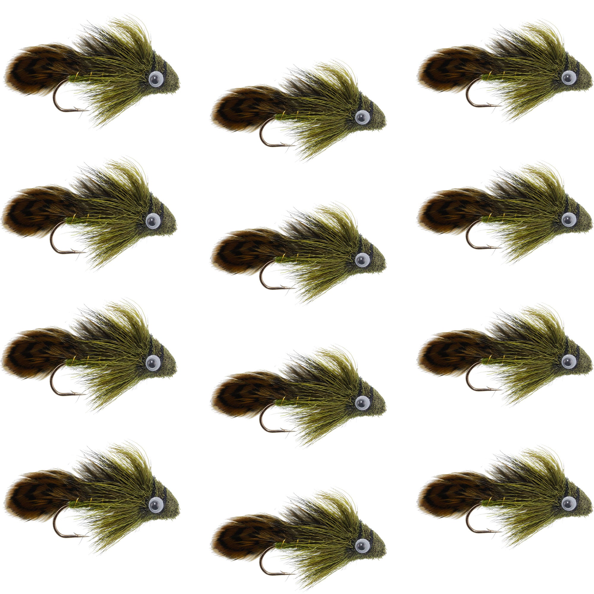 Big Eye Olive Sculpin Streamer Flies - 1 Dozen Bass and Trout Fly Fishing Flies - Hook Size 2