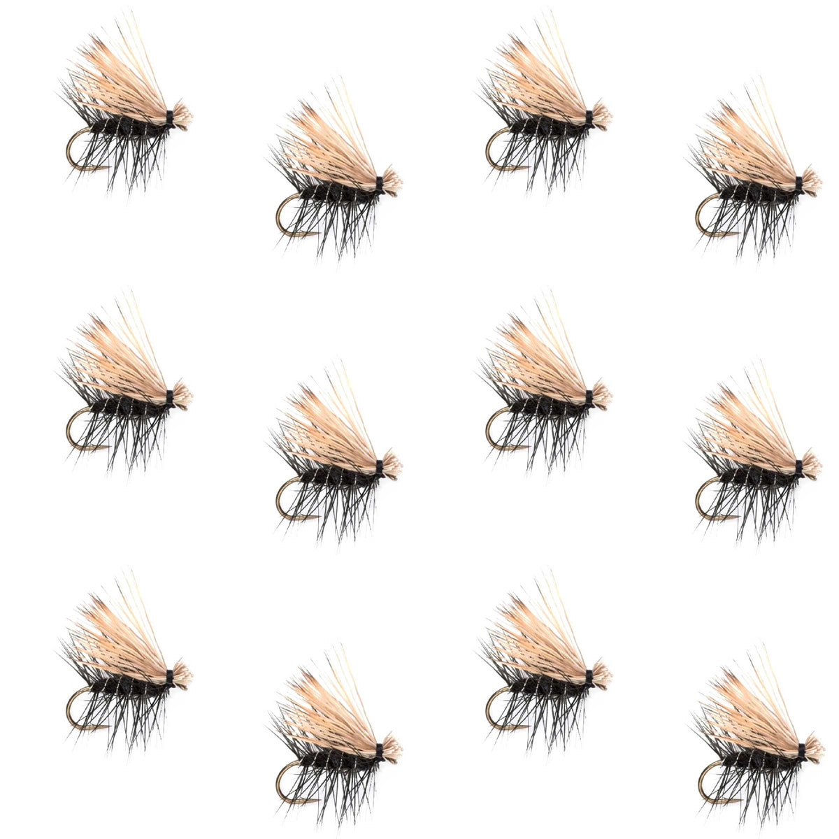Black Elk Hair Caddis Classic Trout Dry Fly - 12 Flies Size 10