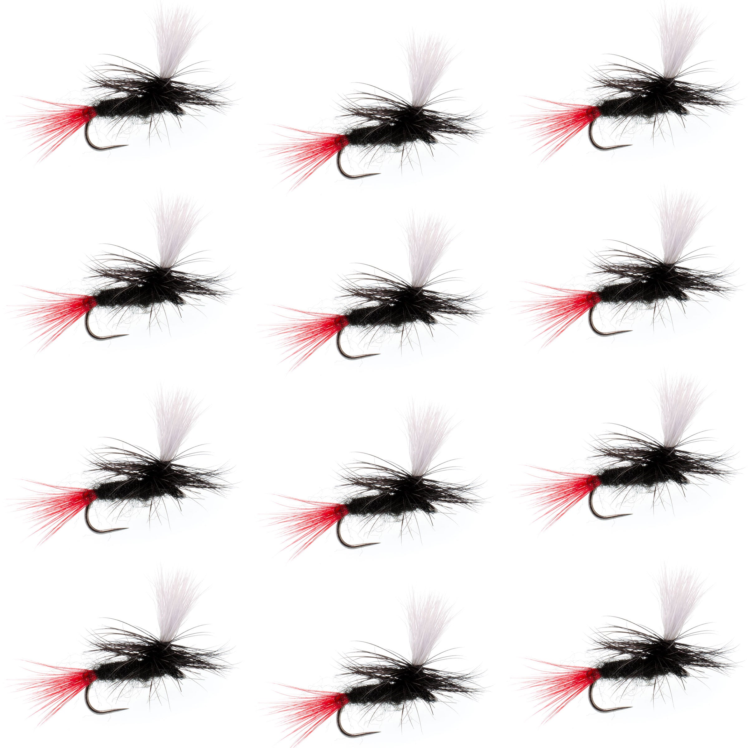Barbless Parachute Black Gnat Red Tail Dry Fly - 12 Flies - Size 12