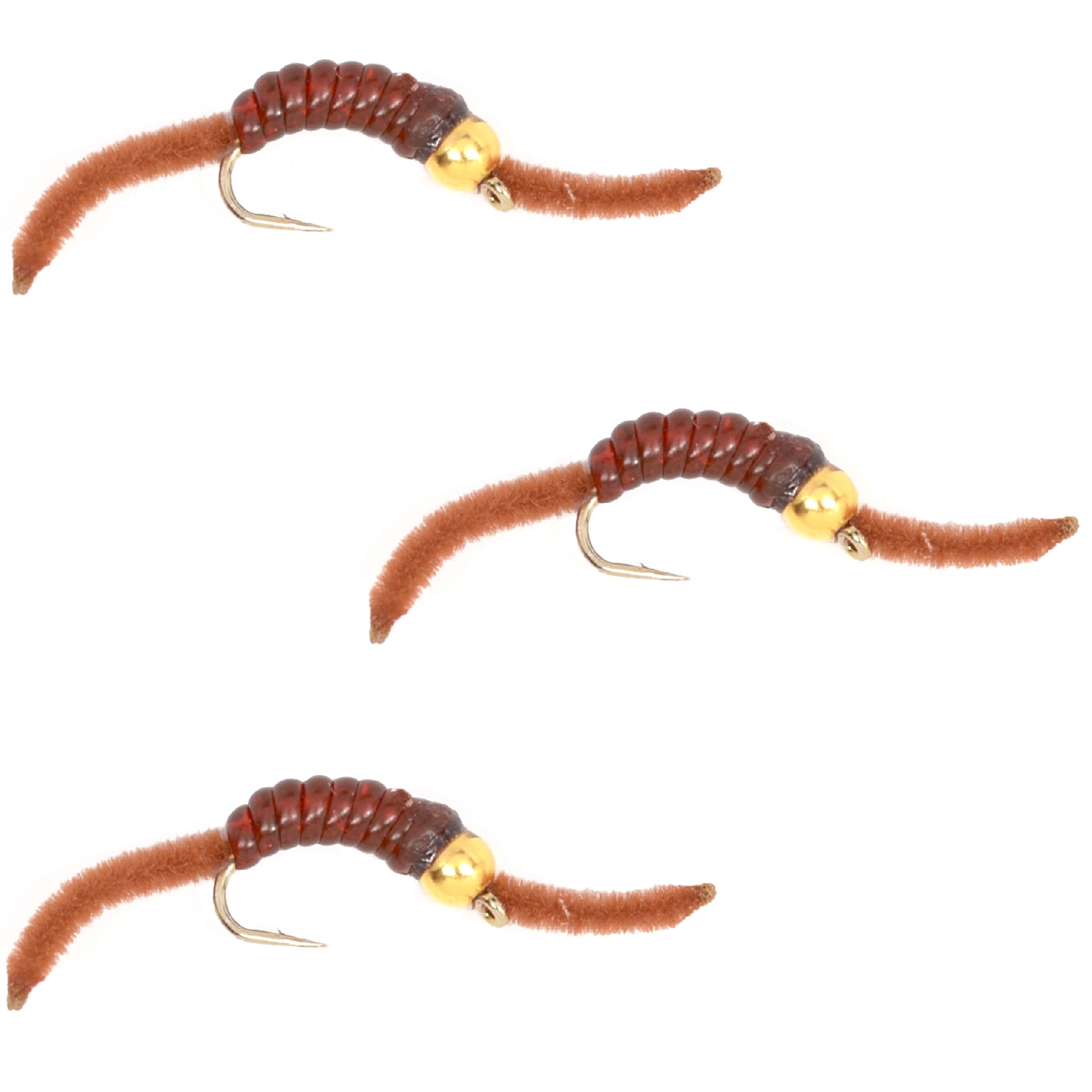 3 Pack San Juan Bead Head Power Worm Brown V-Rib - Hook Size 10 3 Pack San Juan Bead Head Power Worm Brown V-Rib - Hook Size 10