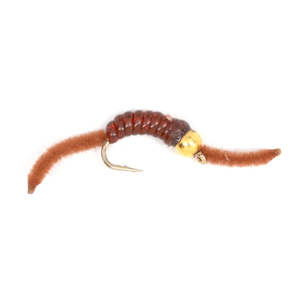 Barbless Tungsten San Juan Bead Head Power Worm Brown 6 Flies Size 12