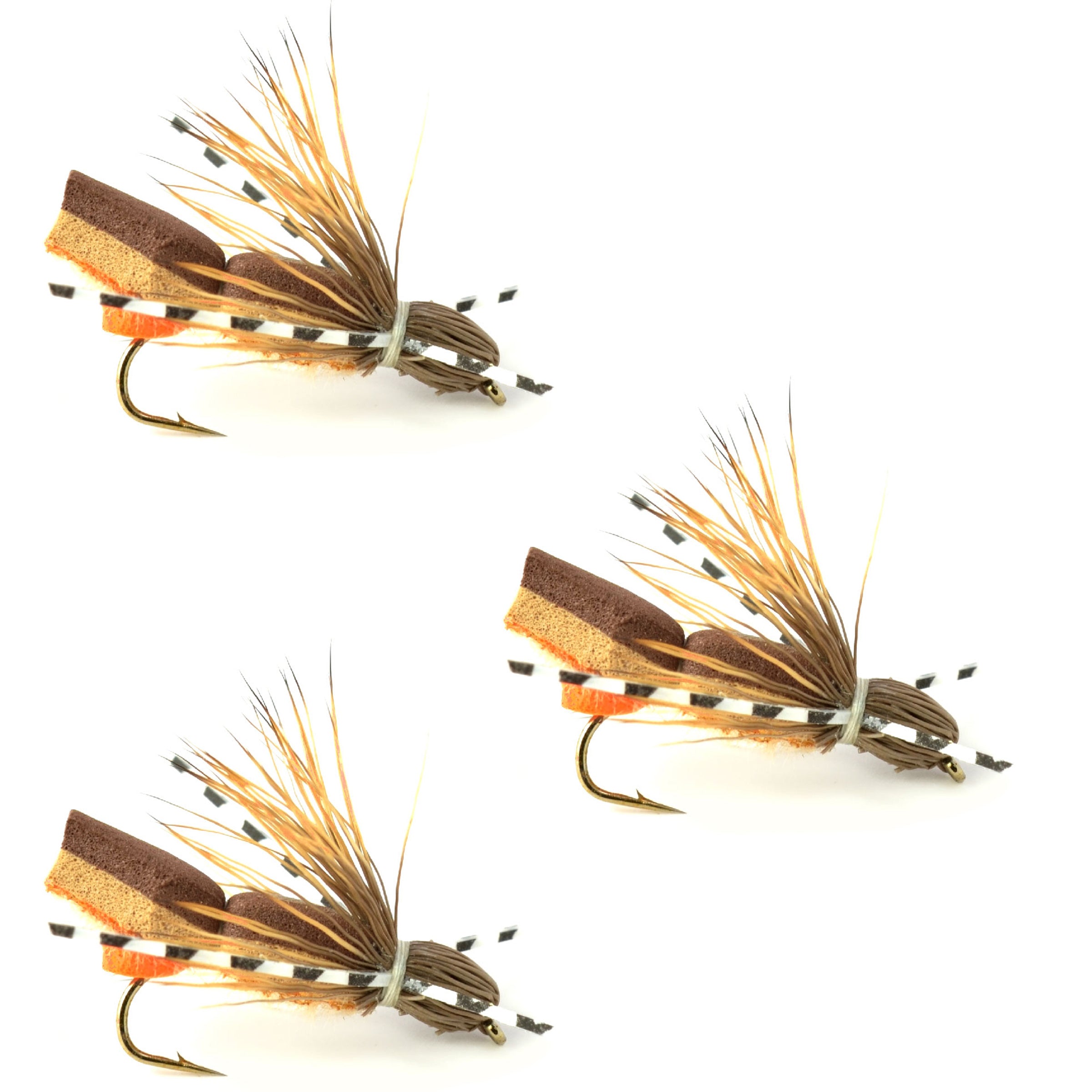 3 Pack Bullethead Cicada Hopper Foam Body Grasshopper Fly - Hook Size 10