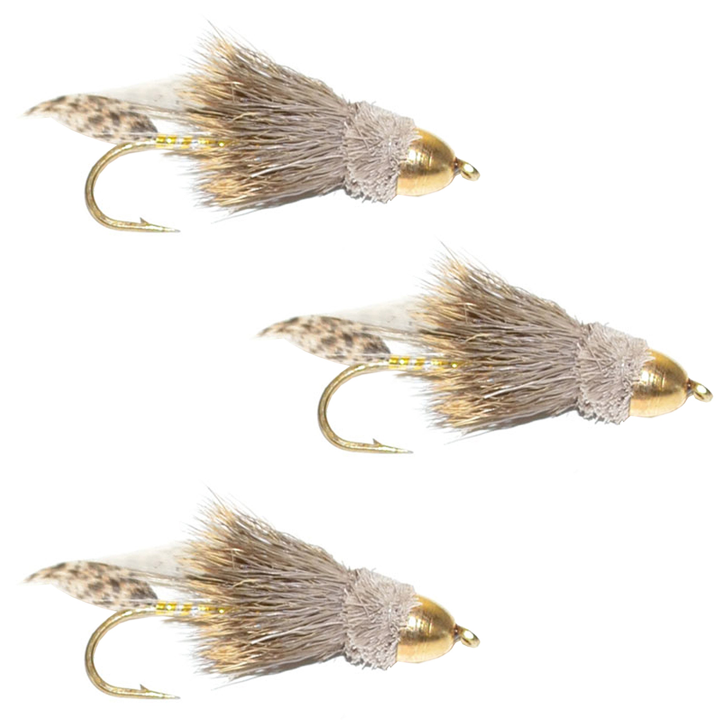 3 Pack Cone Head Muddler Minnow Trout and Bass Streamer Fly - Hook Size 2