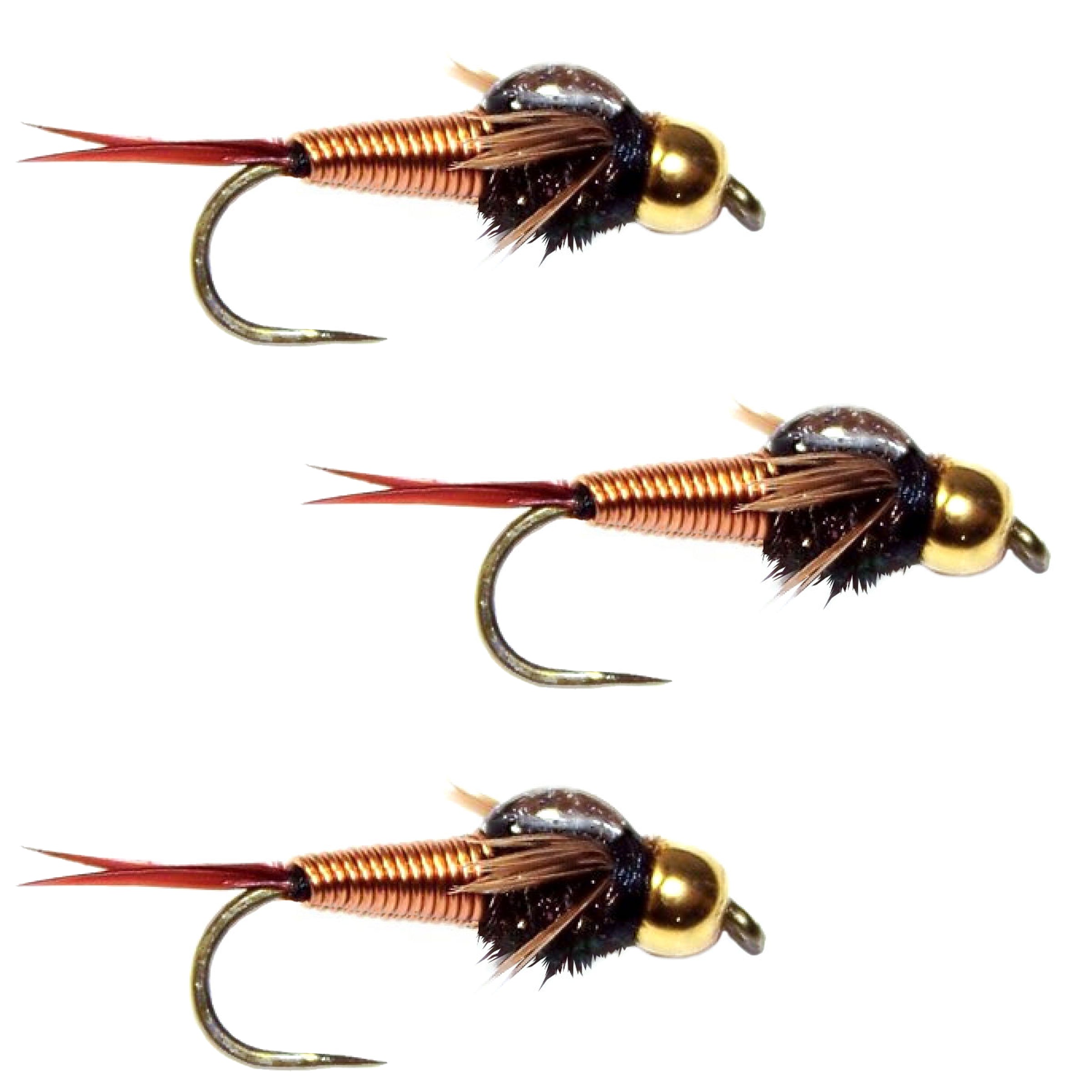 3 Pack Barbless Bead Head Copper John Nymph Fly Fishing Flies - Hook Size 10