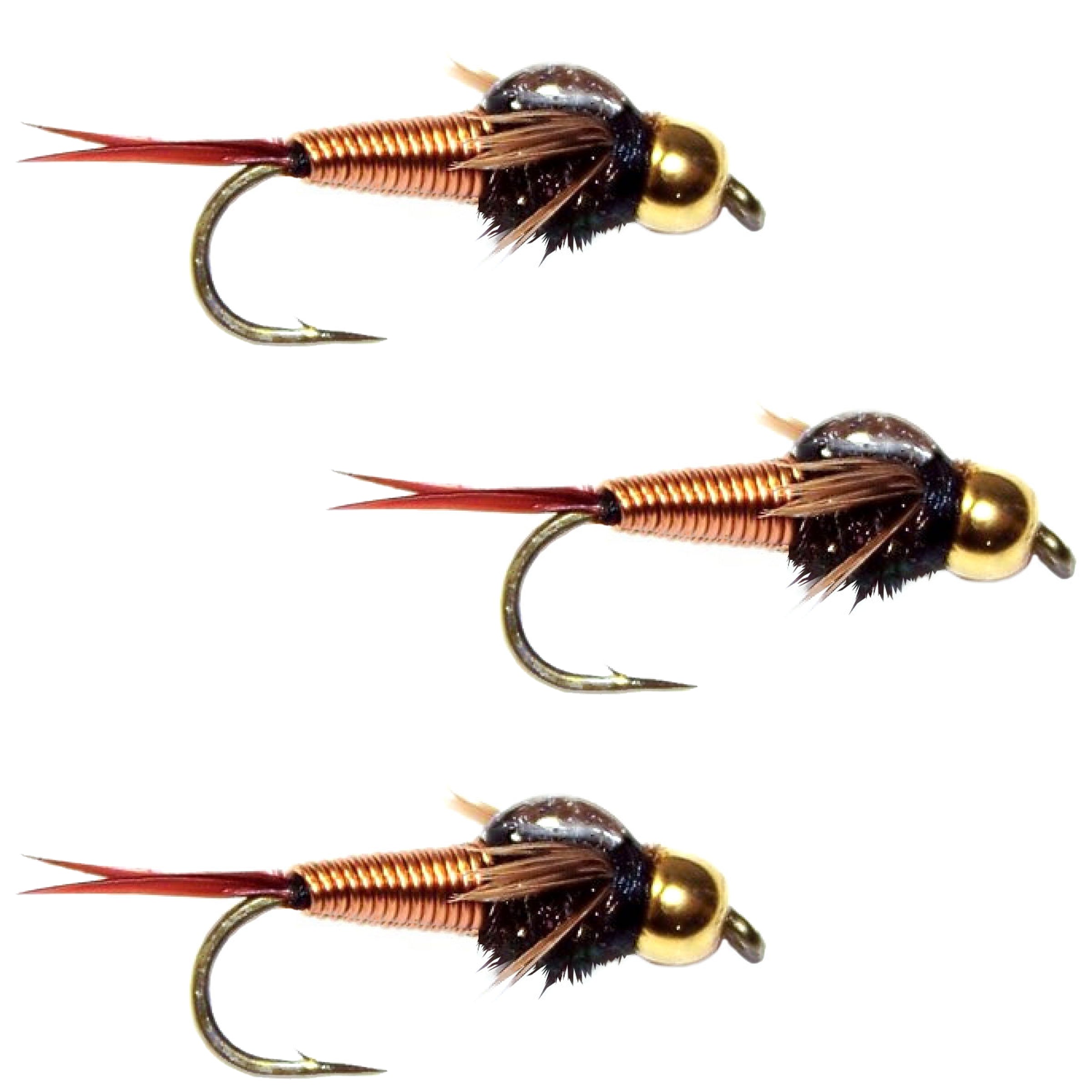 3 Pack Bead Head Copper John Nymph Fly Fishing Flies - Hook Size 16