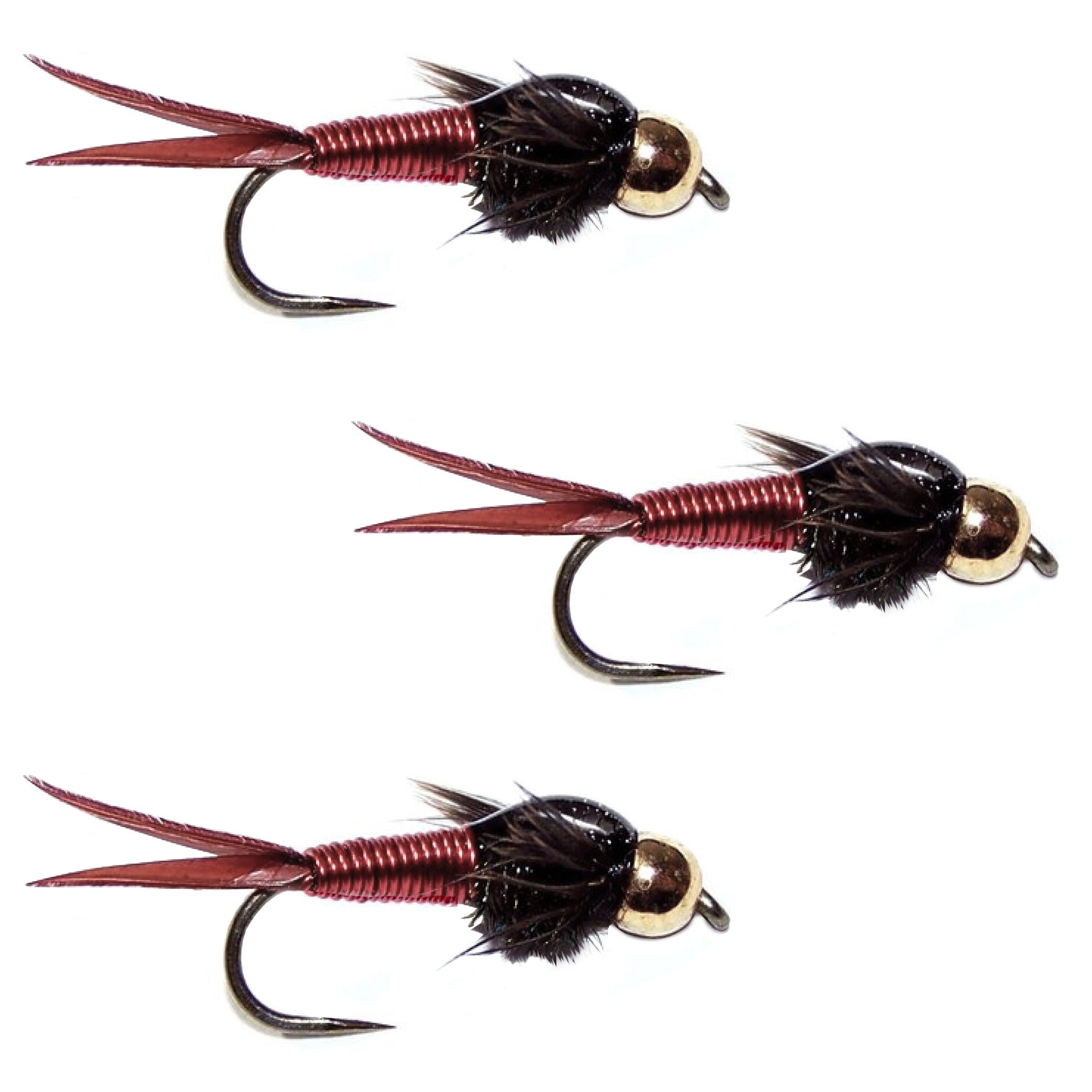 3 Pack Barbless Bead Head Red Copper John Nymph Fly Fishing Flies - Hook Size 16