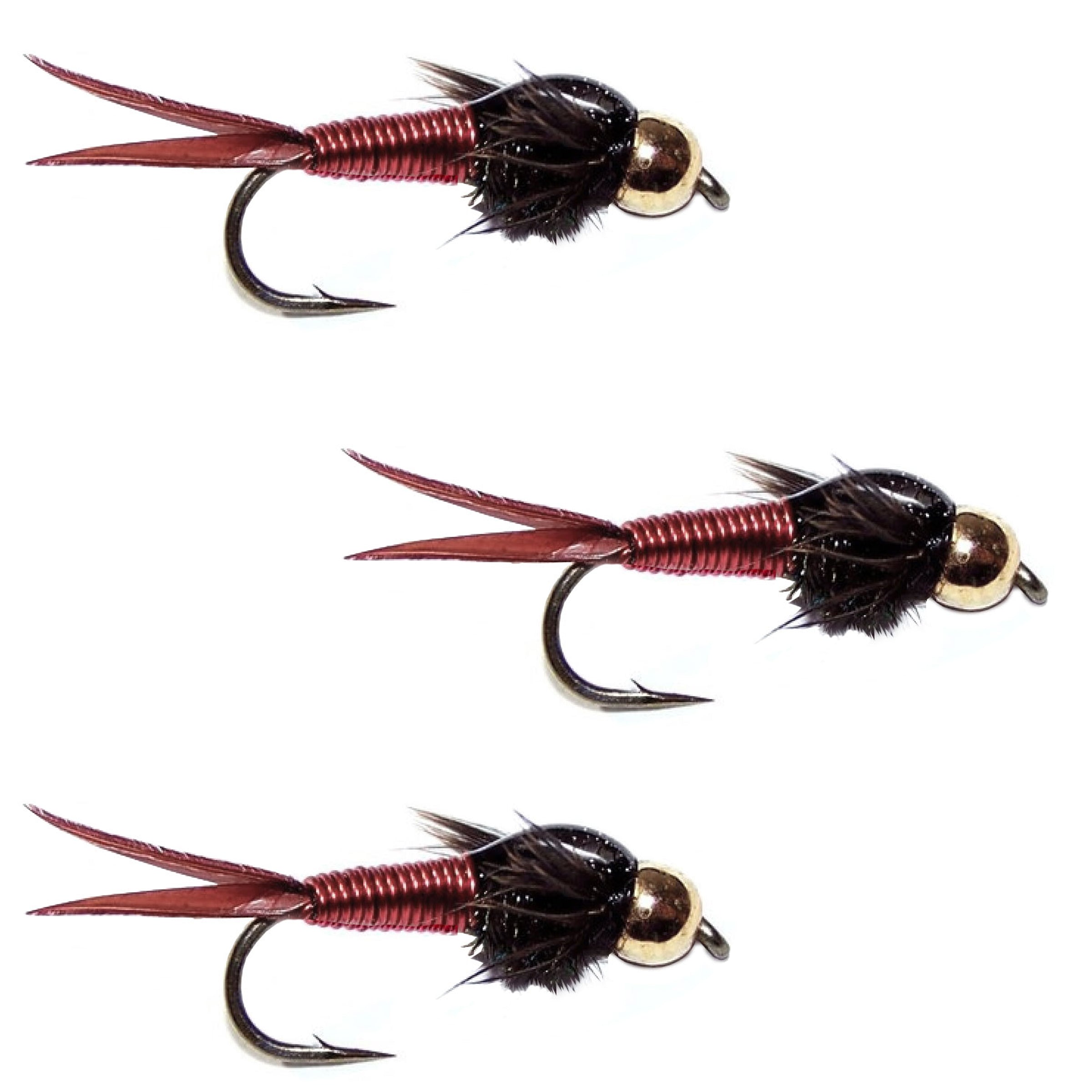 3 Pack Bead Head Red Copper John Nymph Fly Fishing Flies - Hook Size 10