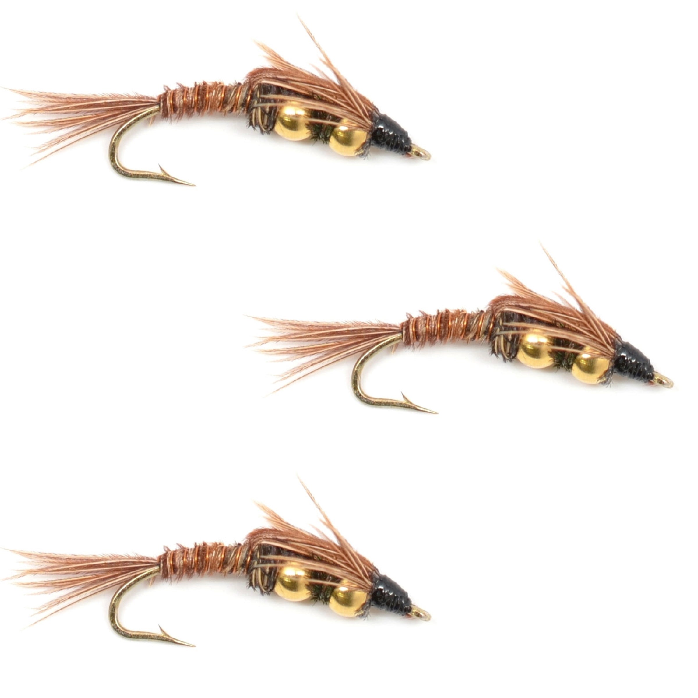 3 Pack Double Bead Pheasant Tail Nymph Fly Fishing Flies Hook Size 12