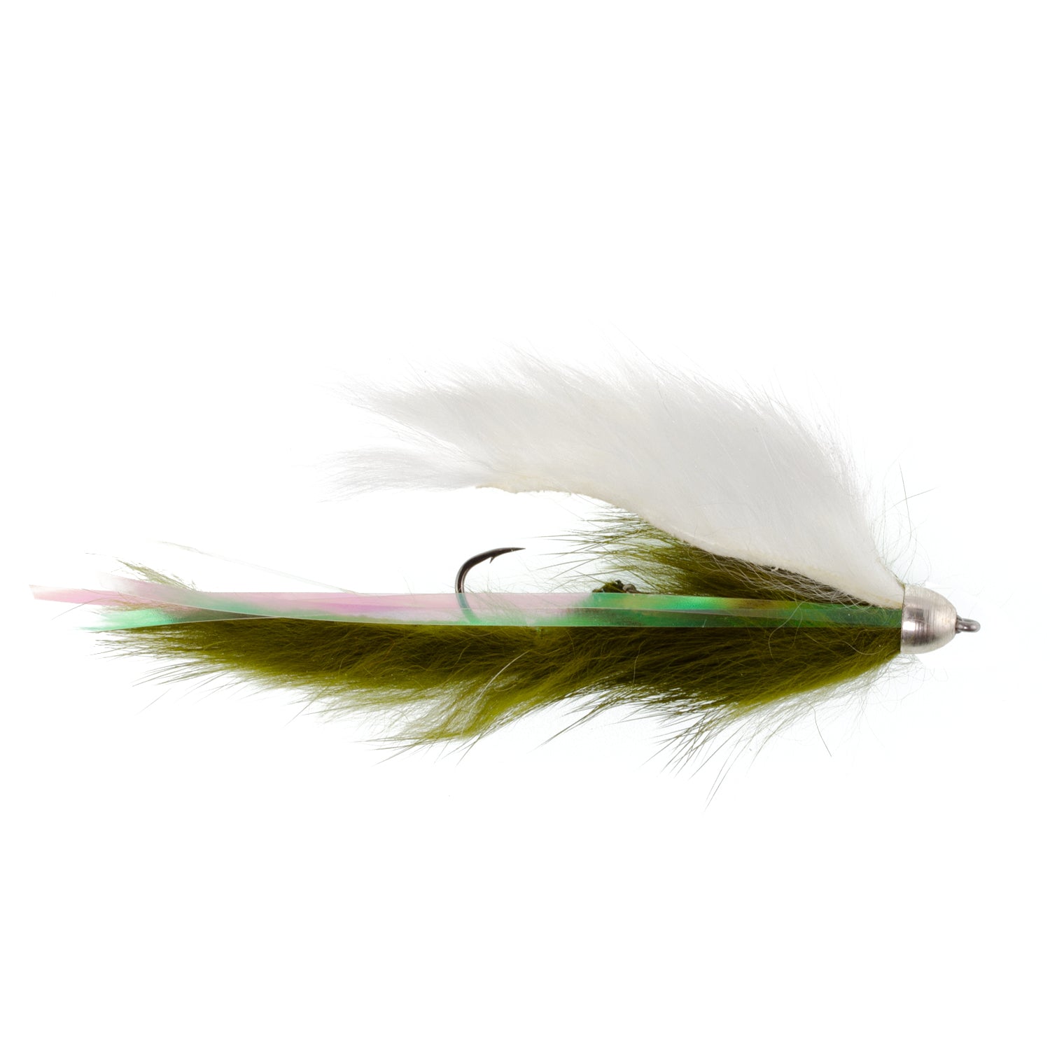 Moscas Dolly Llama Stinger Streamer – 3 moscas de pesca con mosca de trucha arcoíris blanca y verde oliva – Tamaño del gancho 4