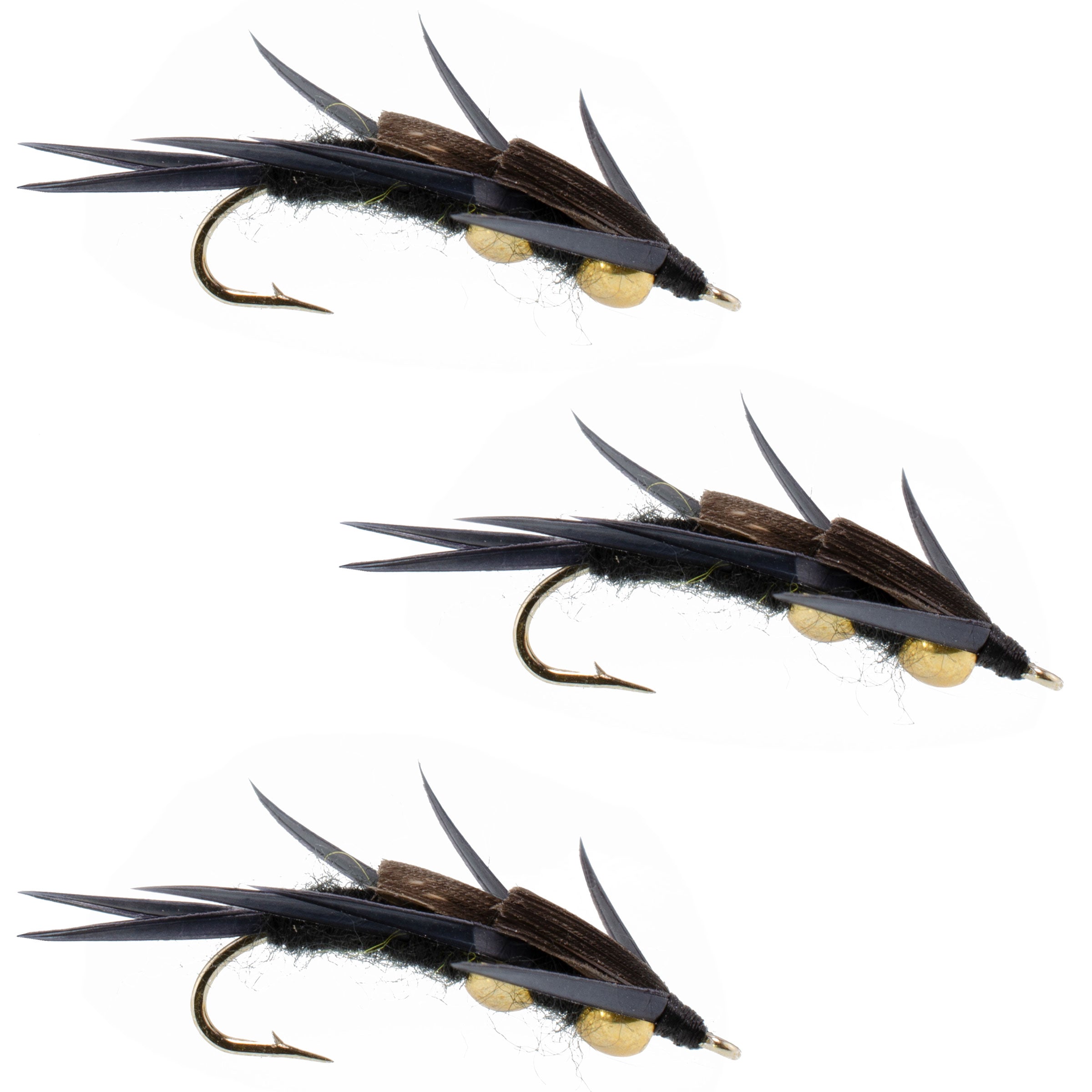 3 Pack Double Bead Black Stone Fly with Black Biot Legs - Stonefly Wet