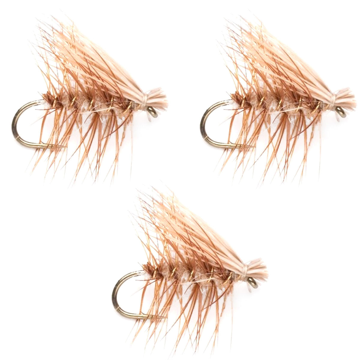 3 Pack Barbless Tan Elk Hair Caddis Classic Trout Dry Flies Size 12