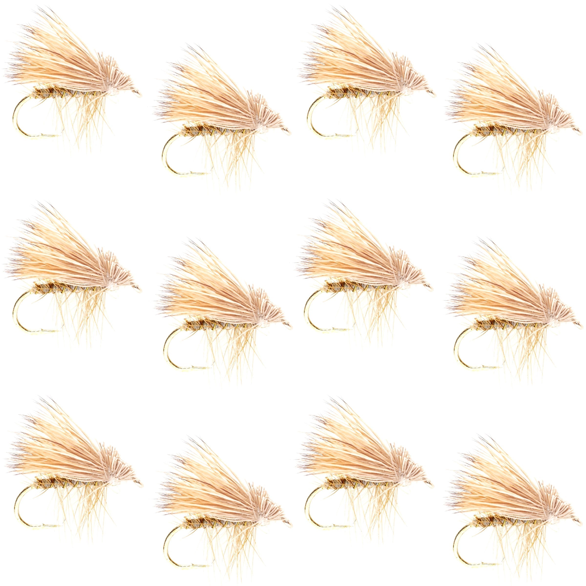 Barbless Yellow Elk Hair Caddis Classic Trout Dry Flies 1 Dozen Flies Size 14