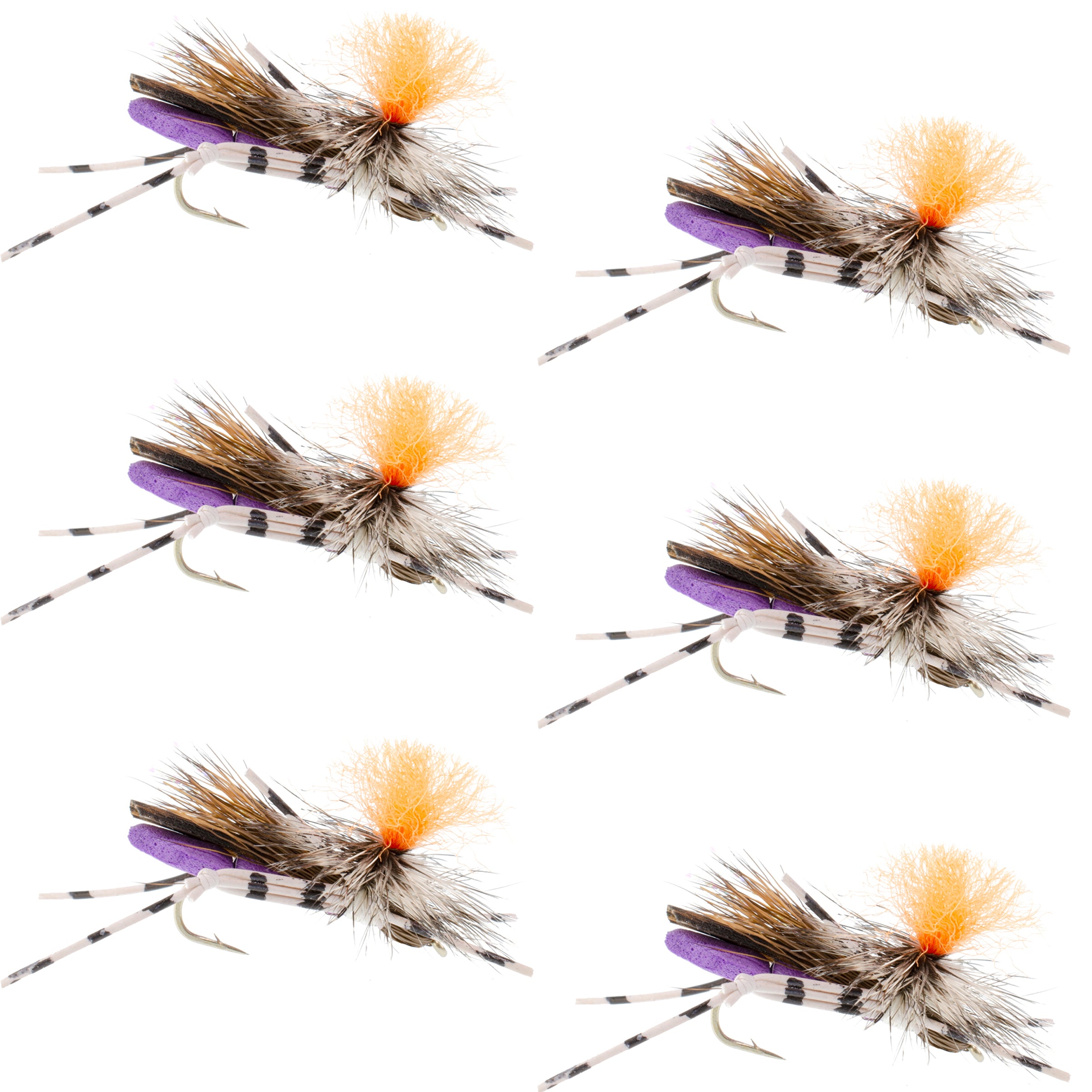 Feth Hopper Purple - Patrón de mosca de saltamontes de espuma - 6 moscas anzuelo tamaño 10