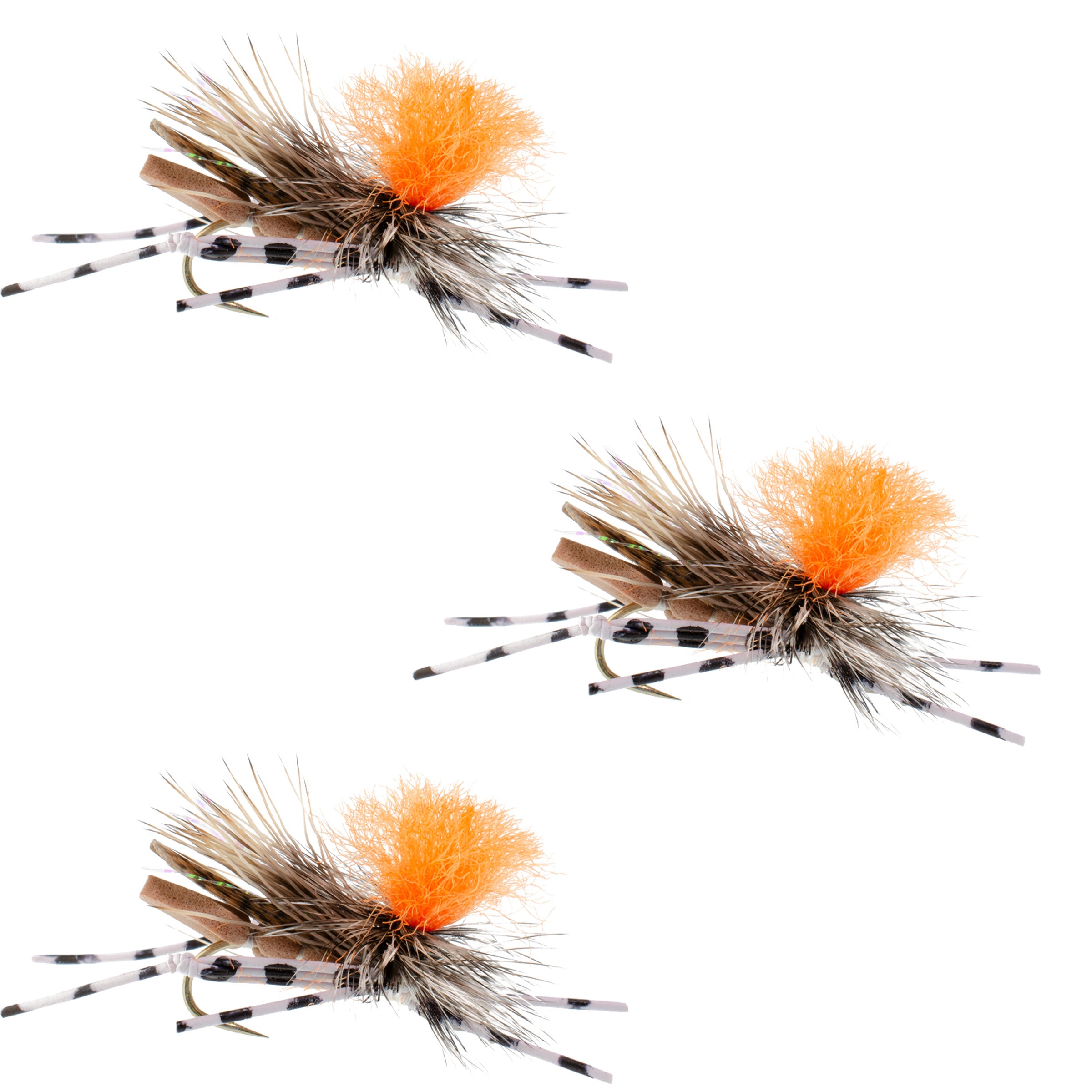 3 Pack Feth Hopper Tan - Foam Grasshopper Fly Pattern - Hook Size 10