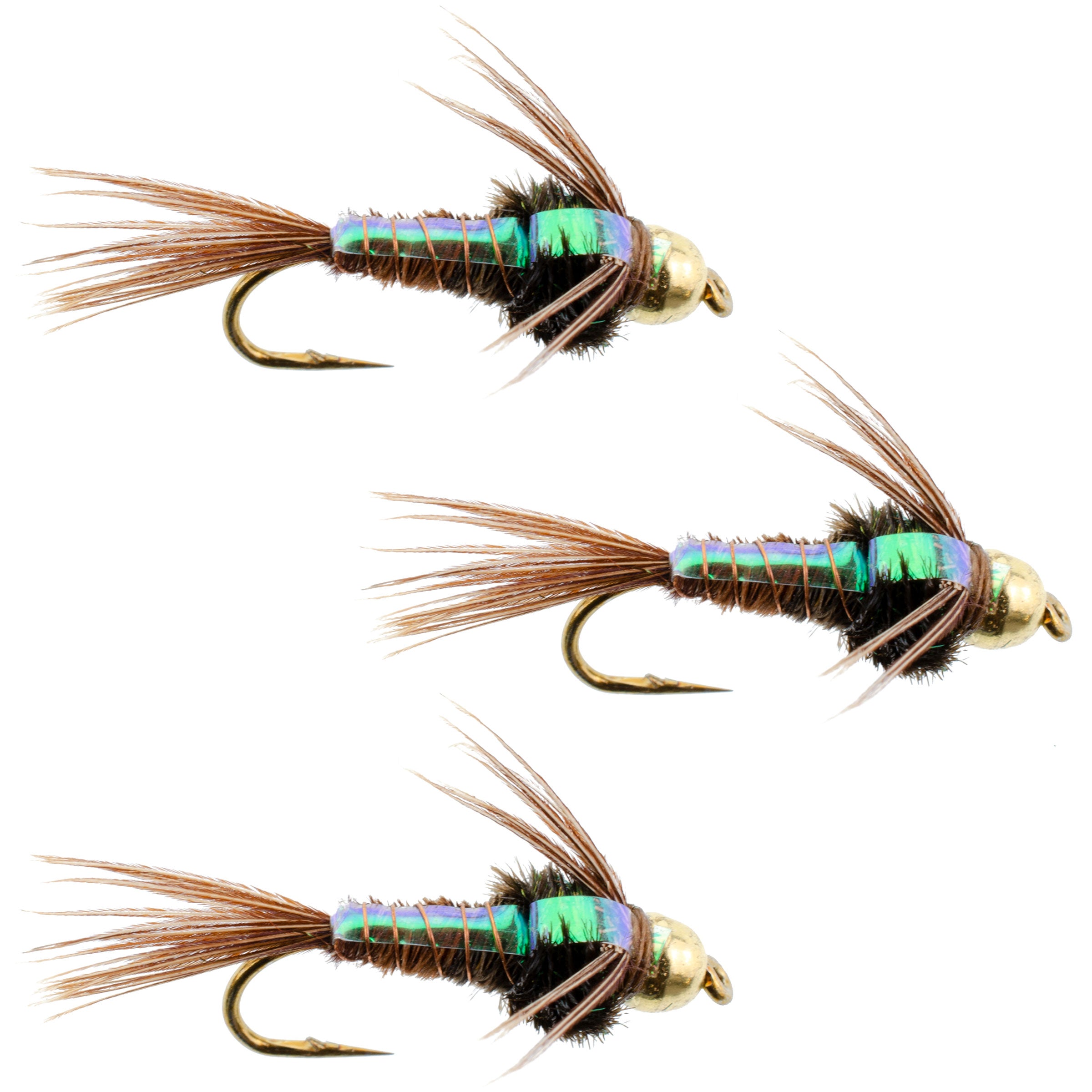 3 Pack Bead Head Flashback Pheasant Tail Nymph Fly Fishing Flies Hook Size 10