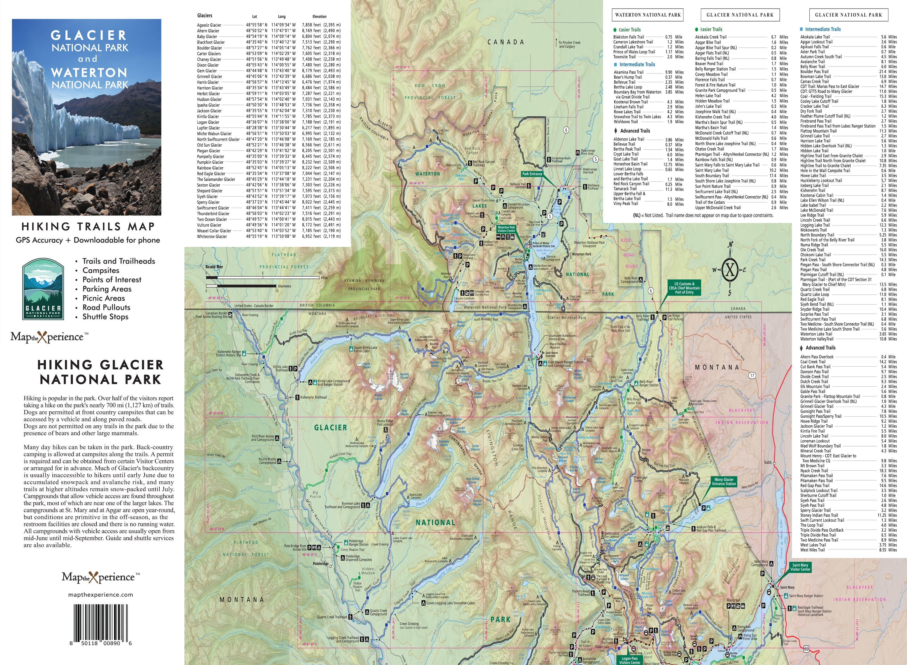 Glacier National Park Hiking Trail Map | Detailed GPS Adventure Guide