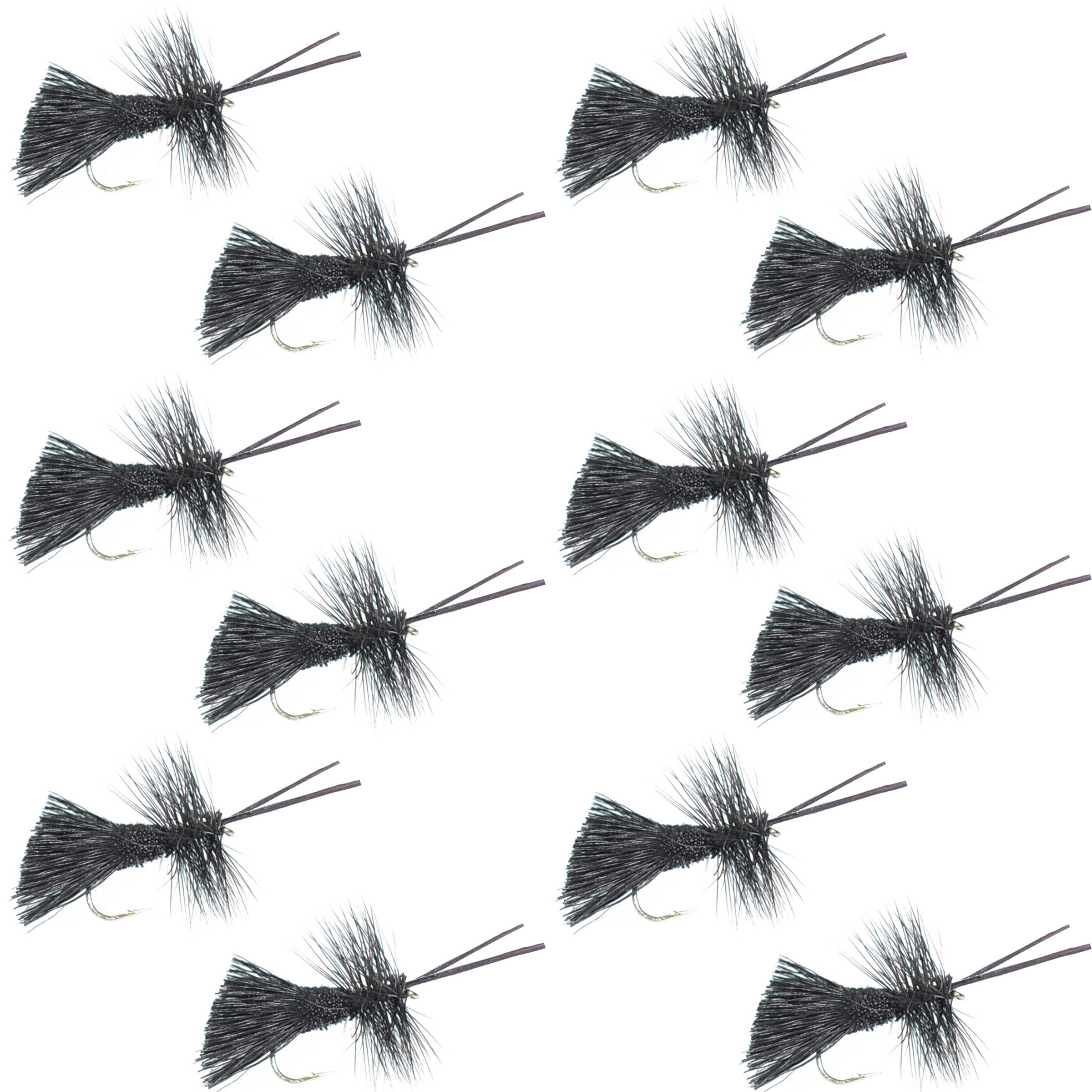 Goddard Caddis Black Dry Fly - 12 Flies Hook Size 16