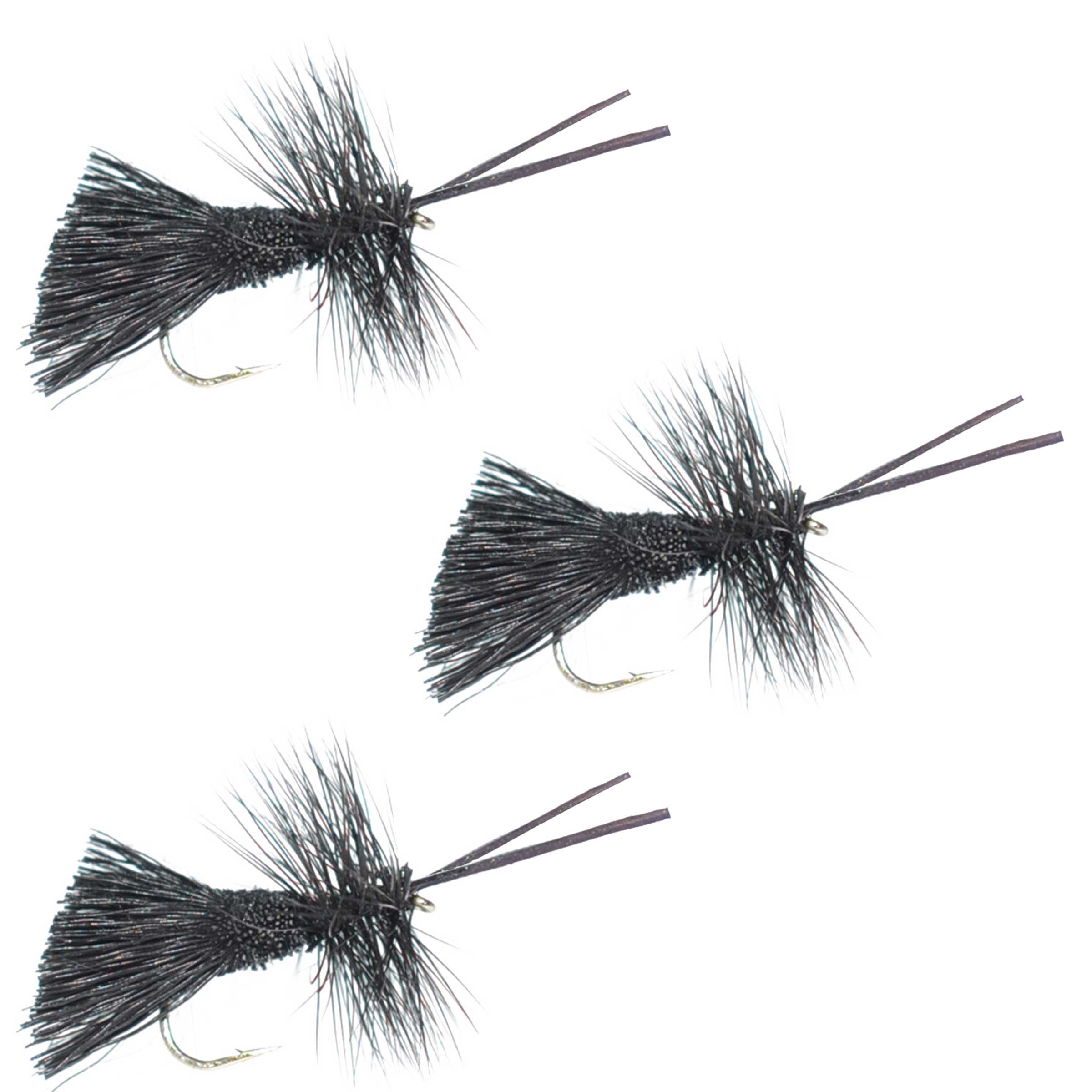 3 Pack Goddard Caddis Black Dry Fly - Hook Size 14