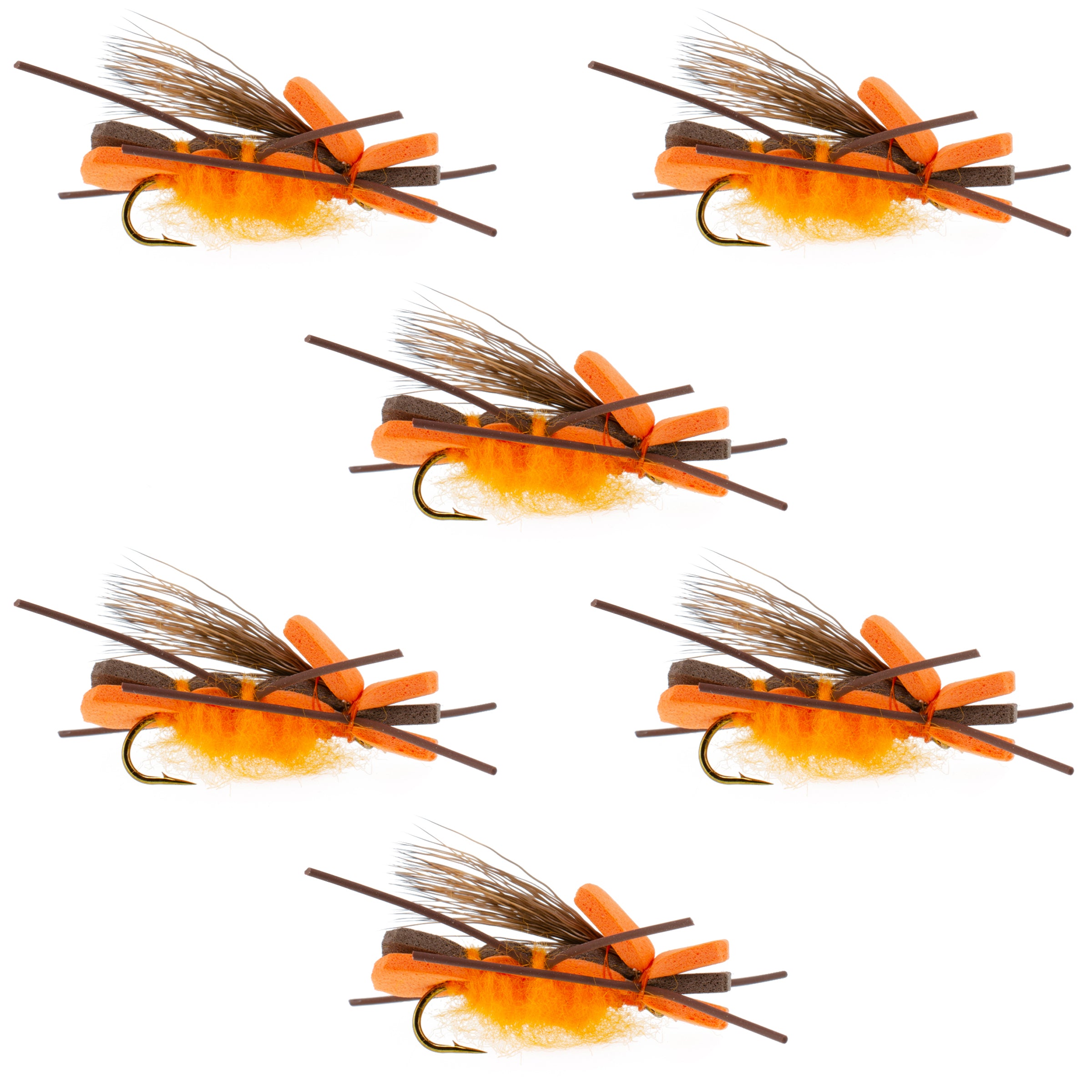 Orange Godzilla Hopper - Foam Grasshopper or Adult Salmonfly Fly Pattern - 6 Flies Hook Size 10