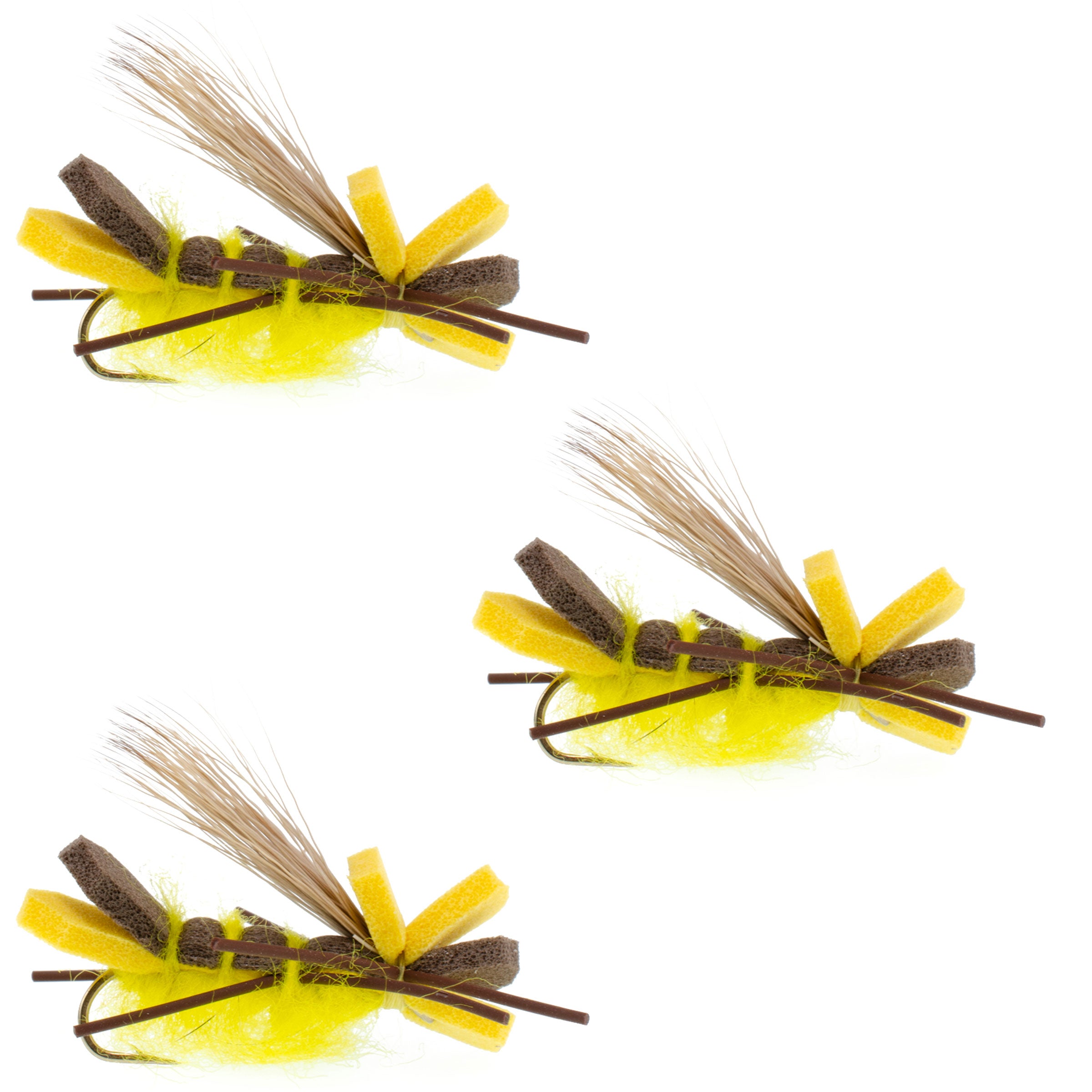 3 Pack Yellow Godzilla Hopper - Foam Grasshopper or Adult Salmonfly Fl