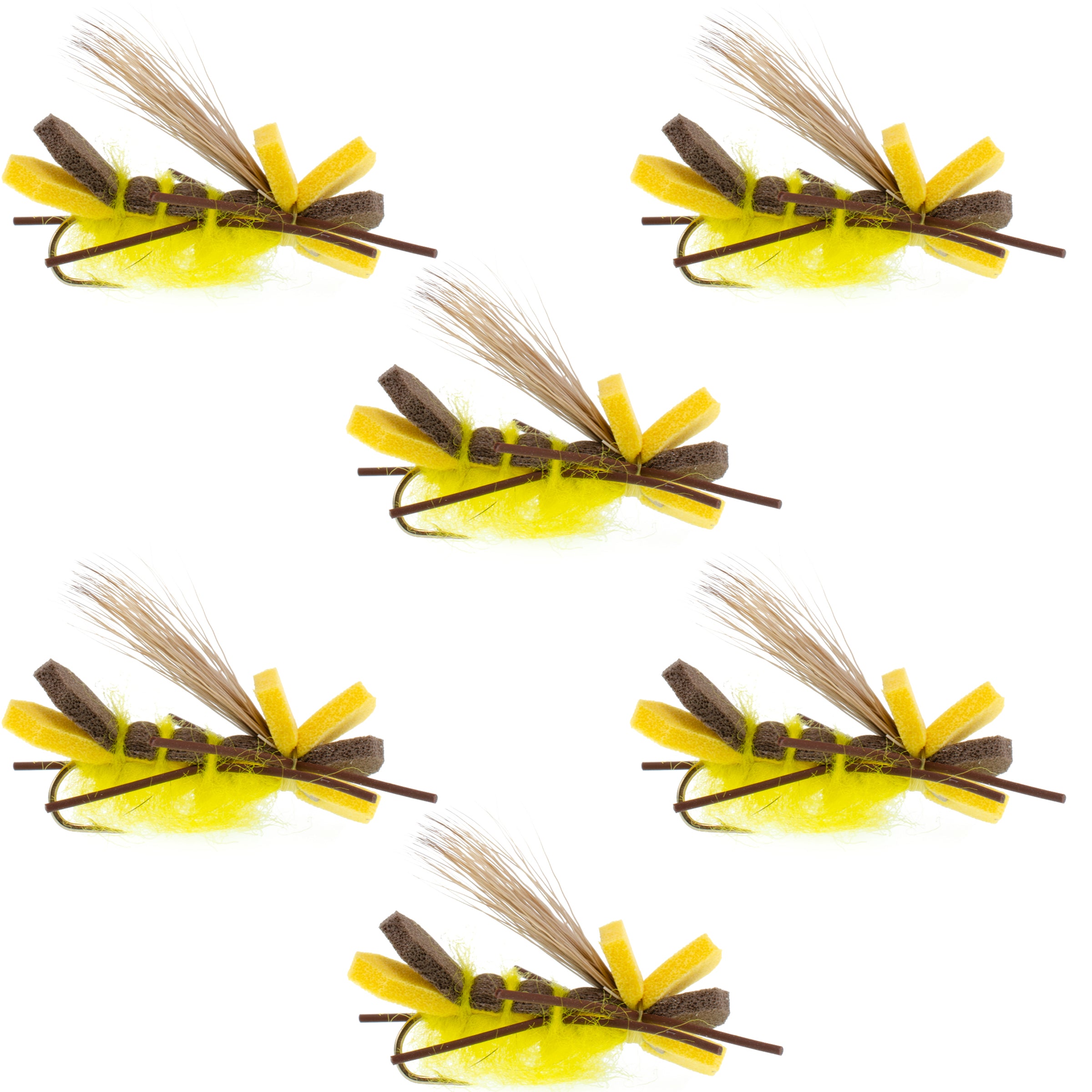 Godzilla Hopper Trout Flies - Yellow High Visibility Grasshopper or Stonefly Dry Fly - 6 Flies Hook Size 10