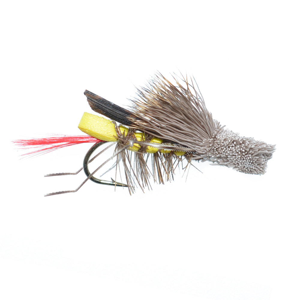 Dave's Hopper Yellow Foam Body Grasshopper Fly - 1 Dozen Flies Hook Size 8