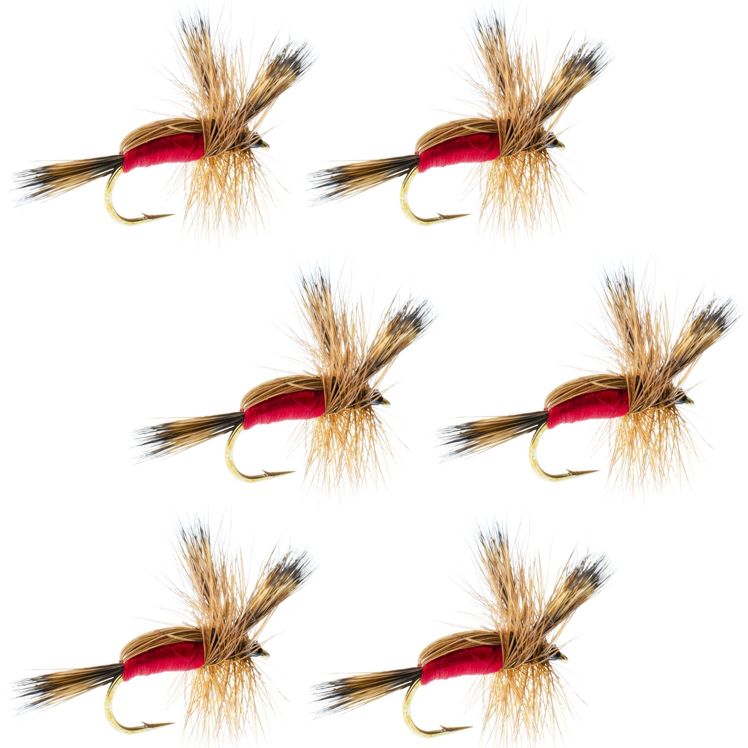 Red Humpy Classic Hair Wing Dry Fly - Anzuelo para 6 moscas, tamaño 16