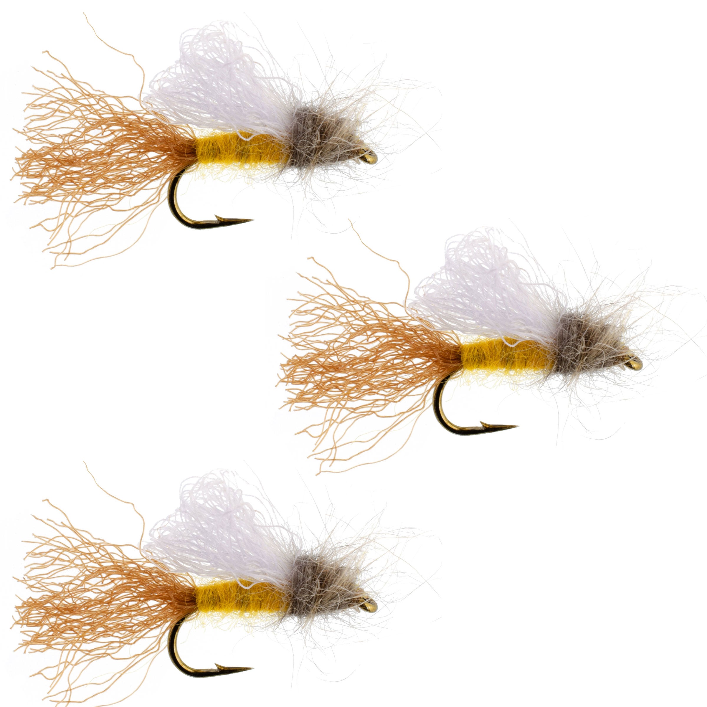 3 Pack Amber Iris Caddis Emerger Caddis Trout Dry Fly - Hook Size 16