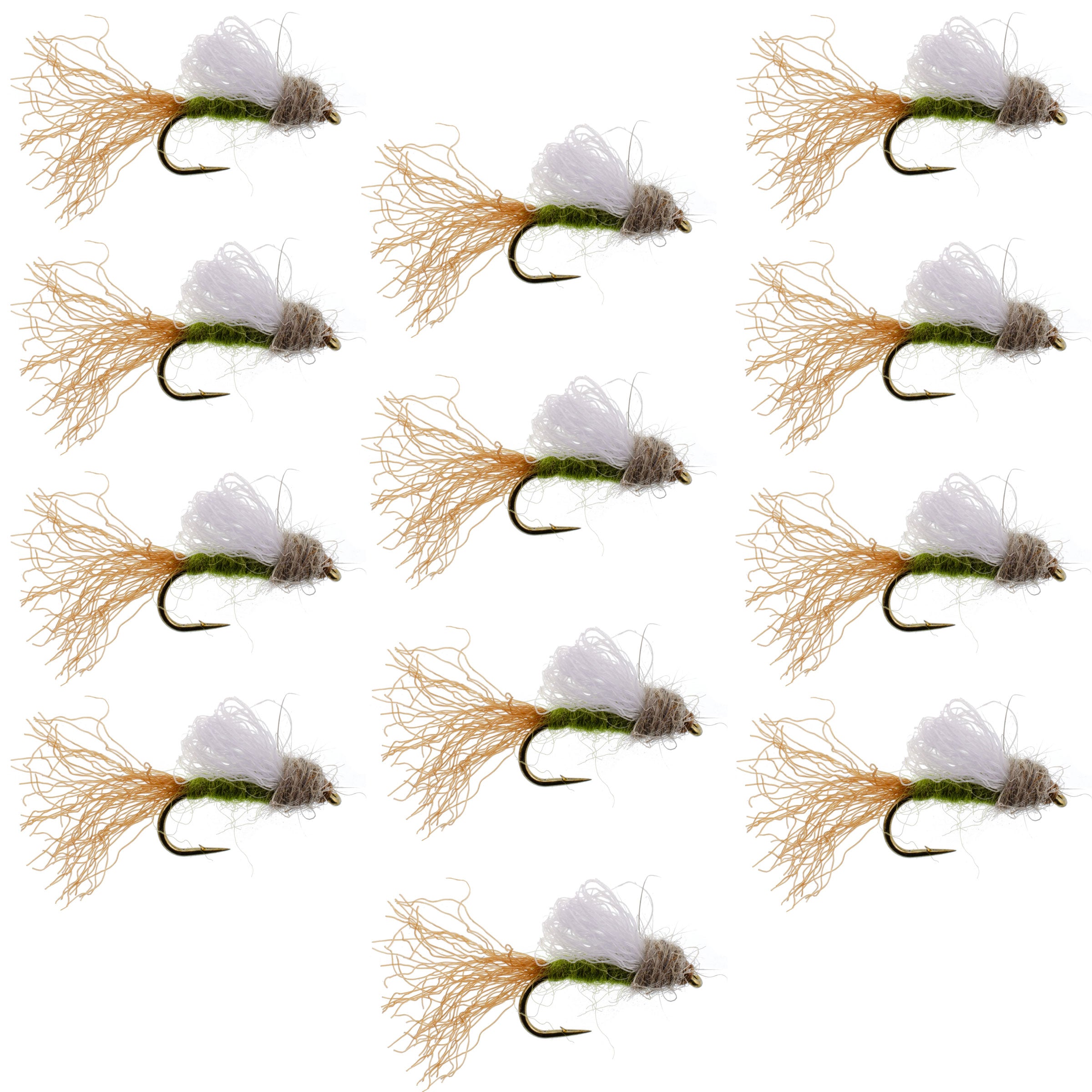 Olive Iris Caddis Emerger Caddis Trout Dry Fly - 12 Flies Hook Size 14