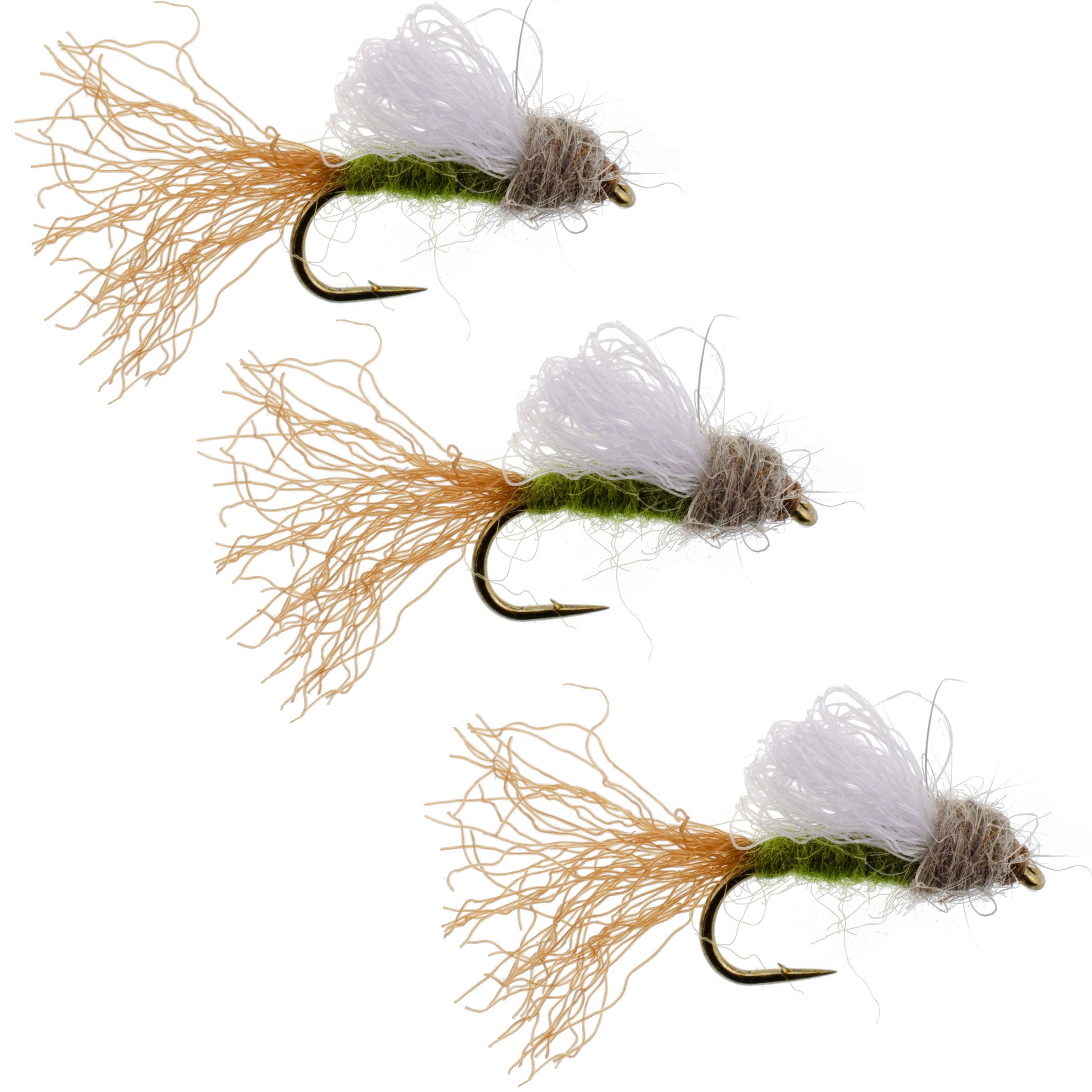 3 Pack Olive Iris Caddis Emerger Caddis Trout Dry Fly - Hook Size 14