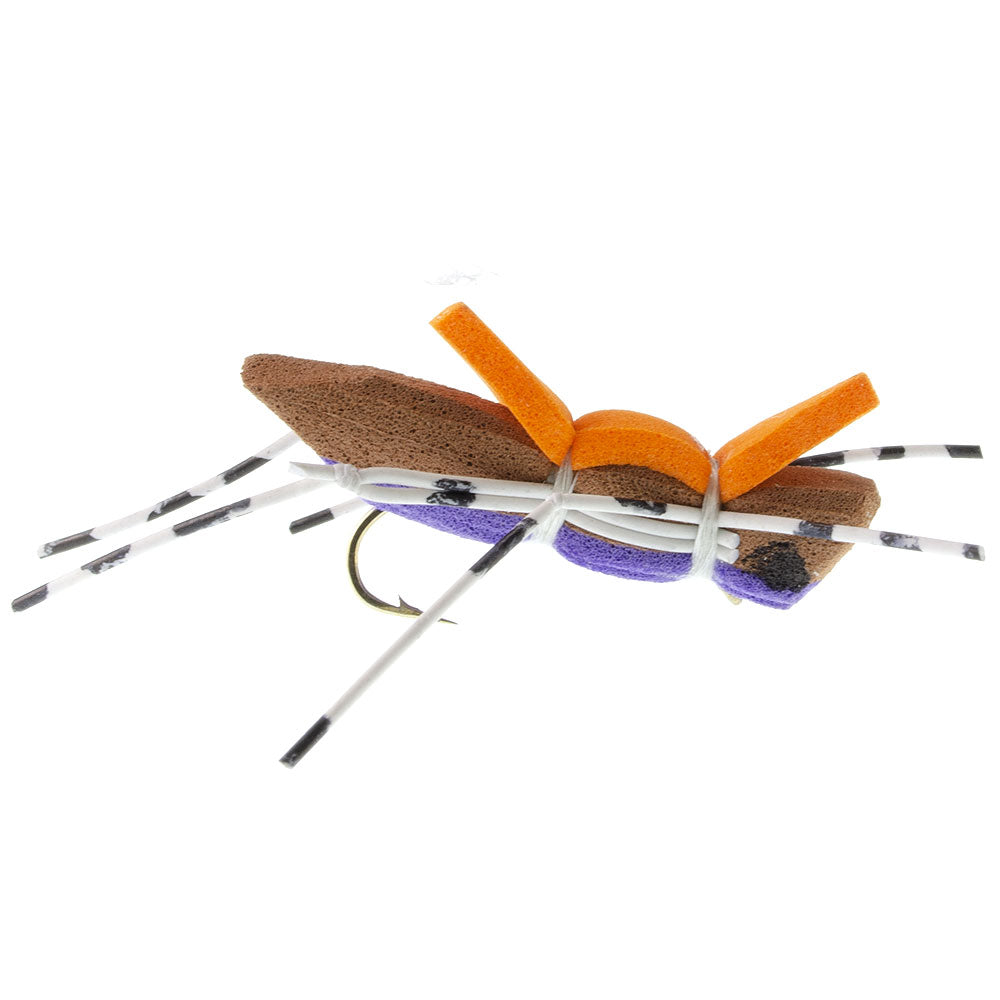 Moorish Hopper Purple Foam Body Grasshopper Fly - 6 Flies Hook Size 10