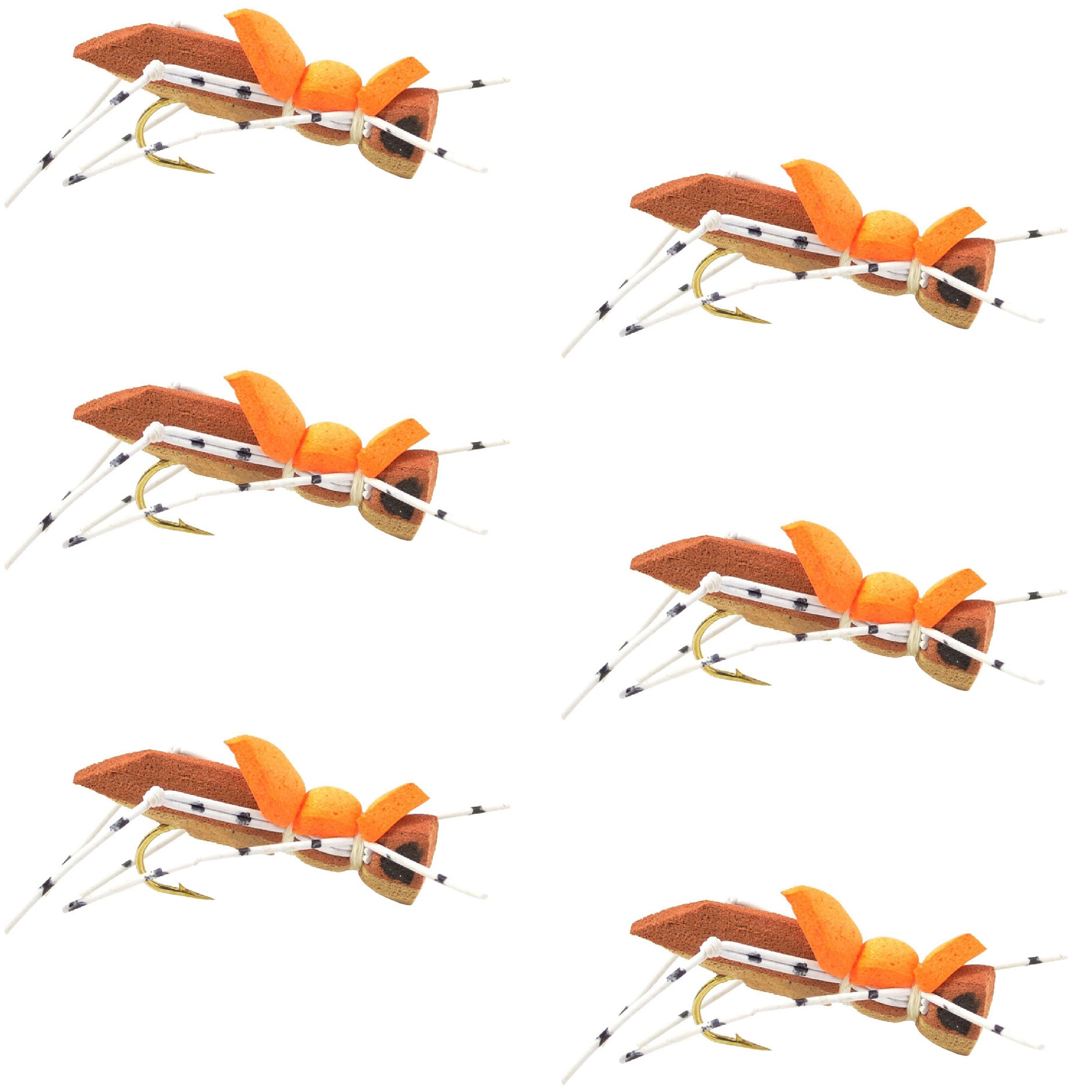 Moorish Hopper Brown Tan Foam Body Grasshopper Fly - 6 Flies Hook Size 10