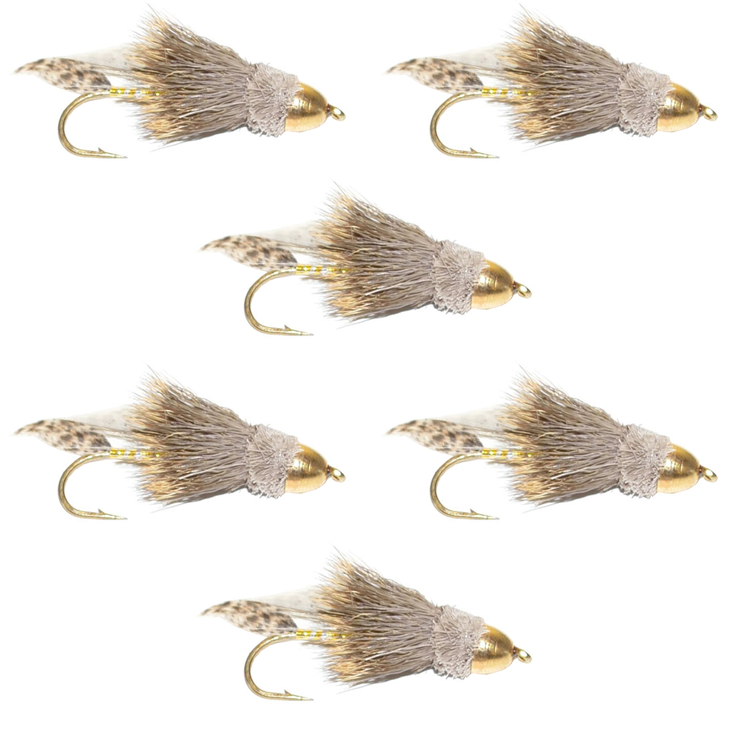 Cono Head Muddler Minnow Trucha y Bass Streamer Fly - 6 Moscas Gancho Tamaño 10