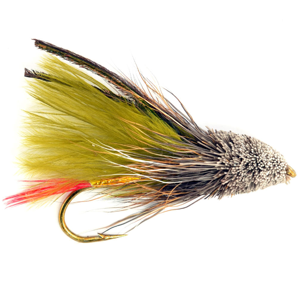 Olive Marabou Muddler Minnow Streamer Moscas - 4 moscas de pesca con mosca - Tamaño del anzuelo 8