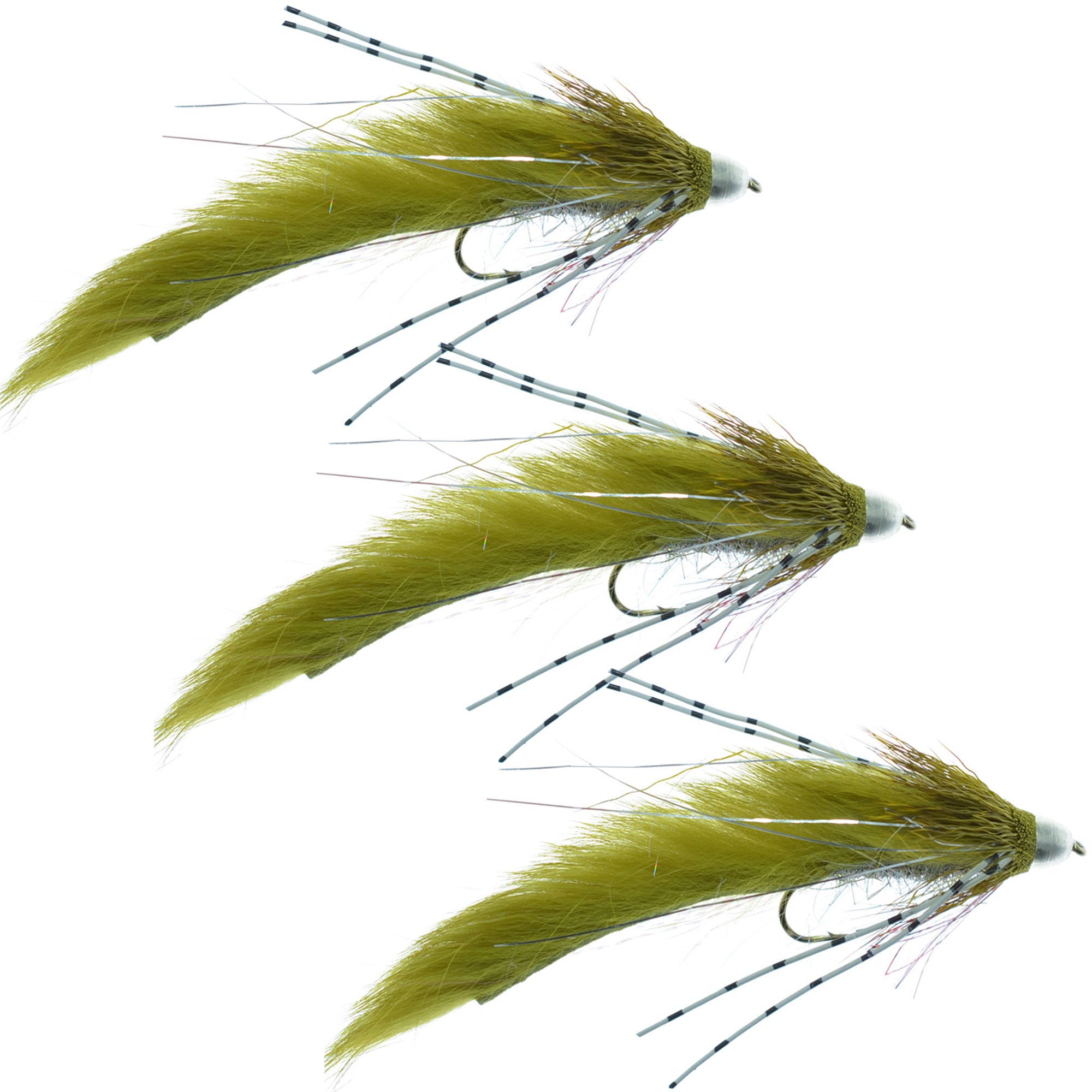 3 Pack Cone Head Muddy Buddy Trout and Bass Streamer Fly Lunchables - Olive - Hook Size 4